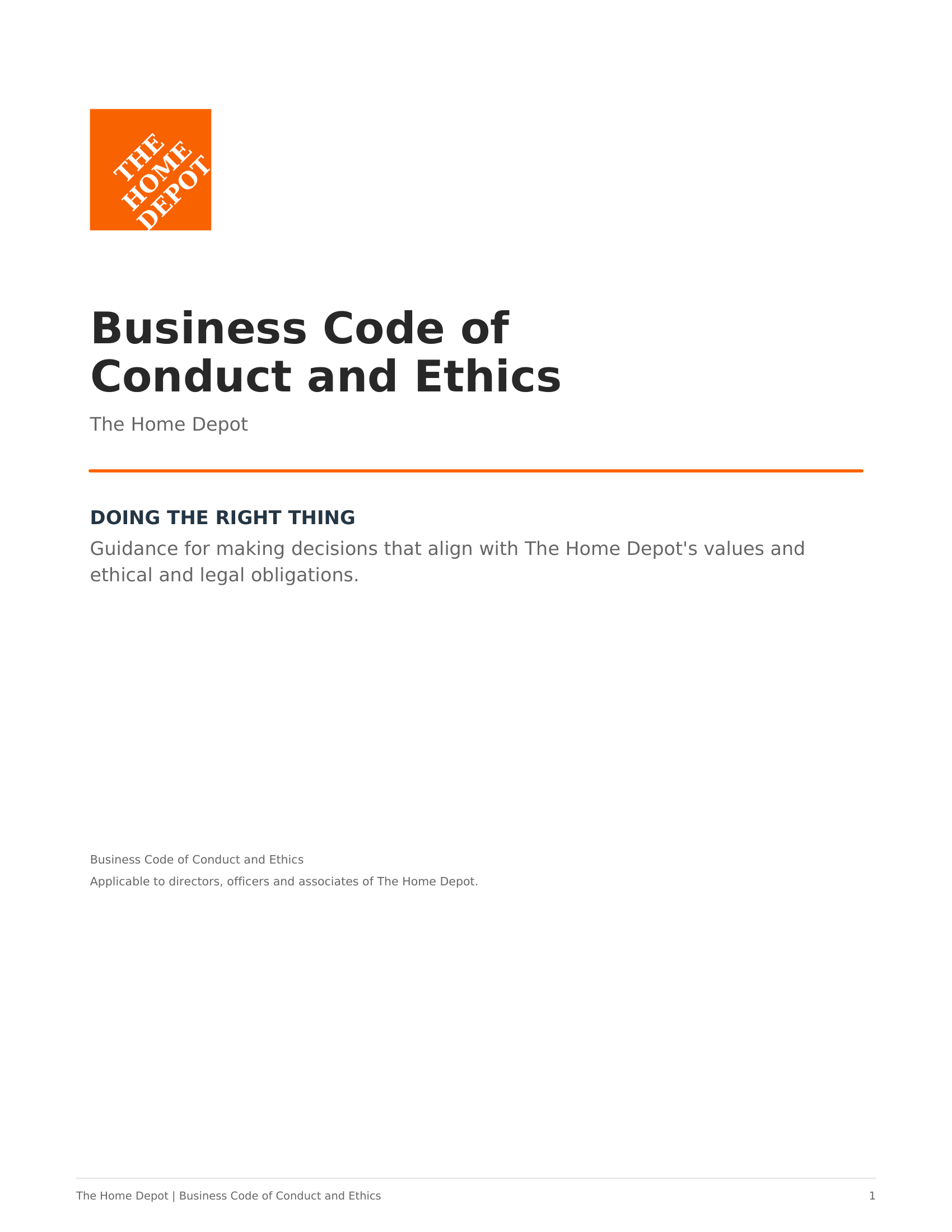 The Home Depot Business Code of Conduct and Ethics Handbook - Free AI Handbook Generator, 50+ Real Handbook Examples