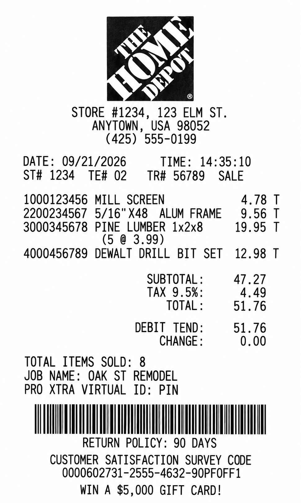 The Home Depot Pro Xtra Receipt - Free AI Receipt Generator, 50+ Real Receipt Examples