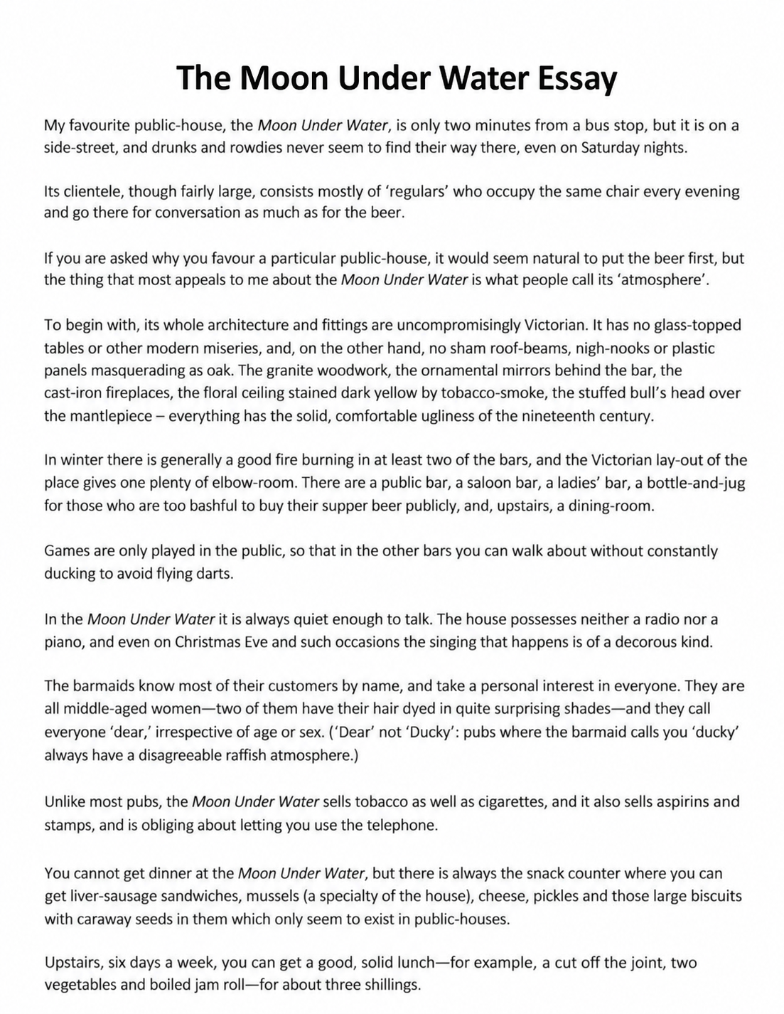 The Moon Under Water Essay - Free AI Essay Generator, 50+ Real Essay Examples