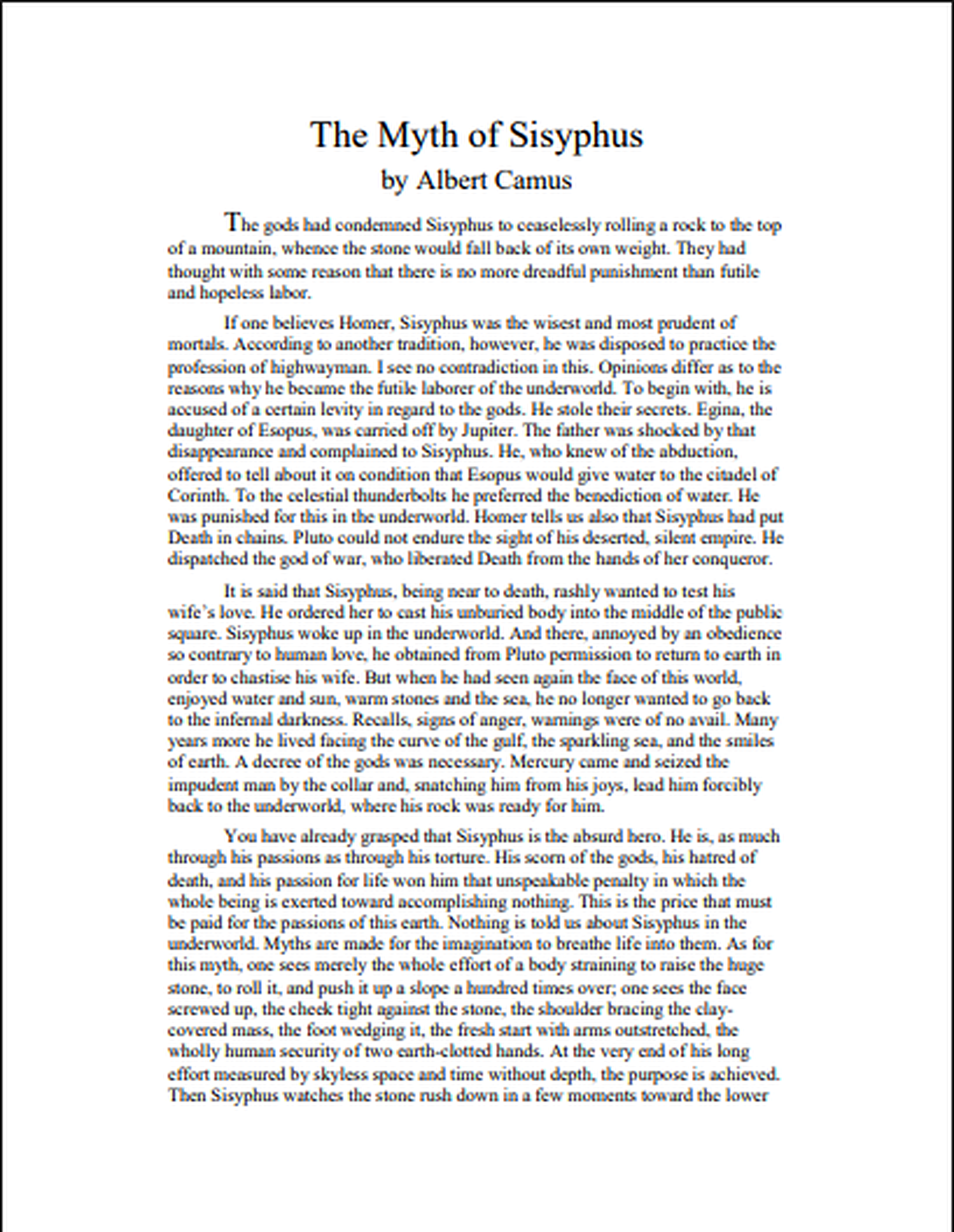 The Myth of Sisyphus Essay - Free AI Essay Generator, 50+ Real Essay Examples