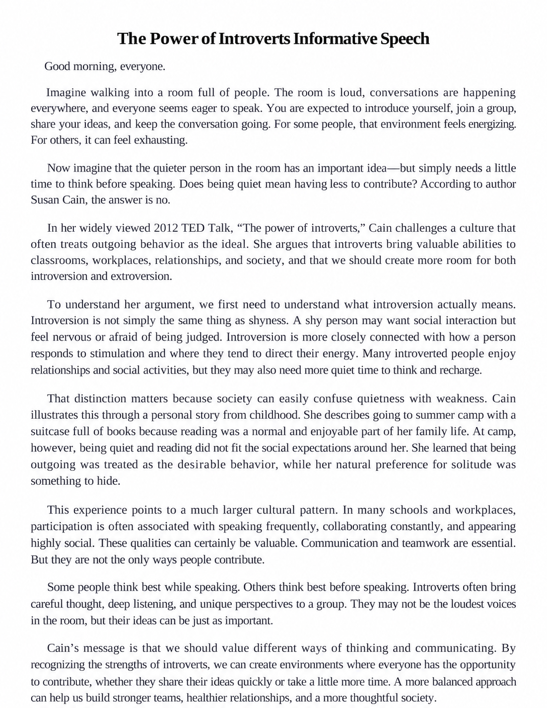 The Power of Introverts Informative Speech - Free AI Informative Speech Generator, 50+ Real Informative Speech Examples