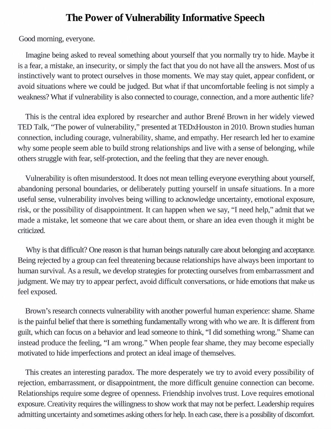 The Power of Vulnerability Informative Speech - Free AI Informative Speech Generator, 50+ Real Informative Speech Examples