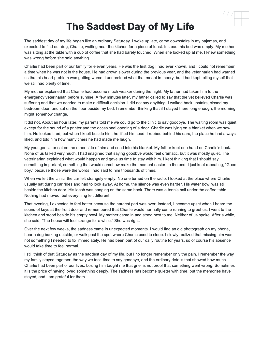 The Saddest Day of My Life Narrative Essay - Free AI Narrative Essay Generator, 50+ Real Narrative Essay Examples