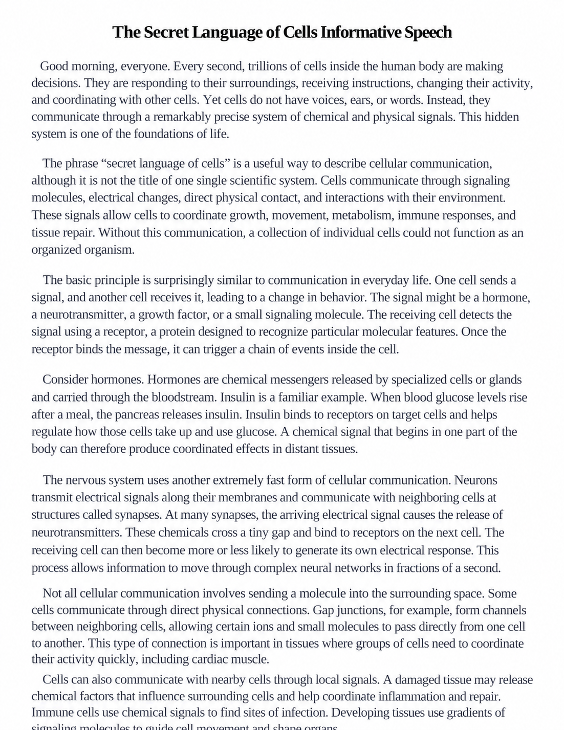 The Secret Language of Cells Informative Speech - Free AI Informative Speech Generator, 50+ Real Informative Speech Examples
