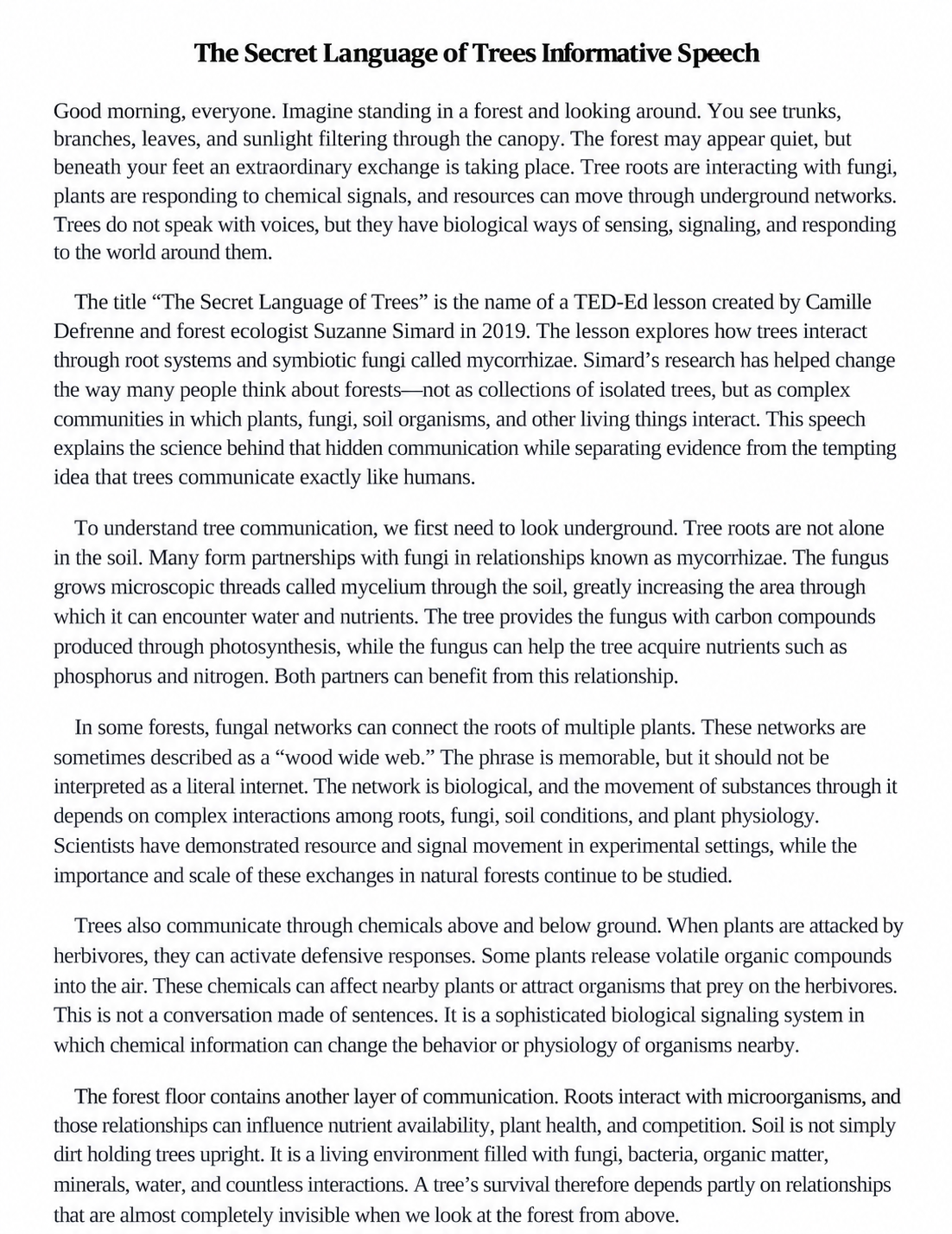 The Secret Language of Trees Informative Speech - Free AI Informative Speech Generator, 50+ Real Informative Speech Examples