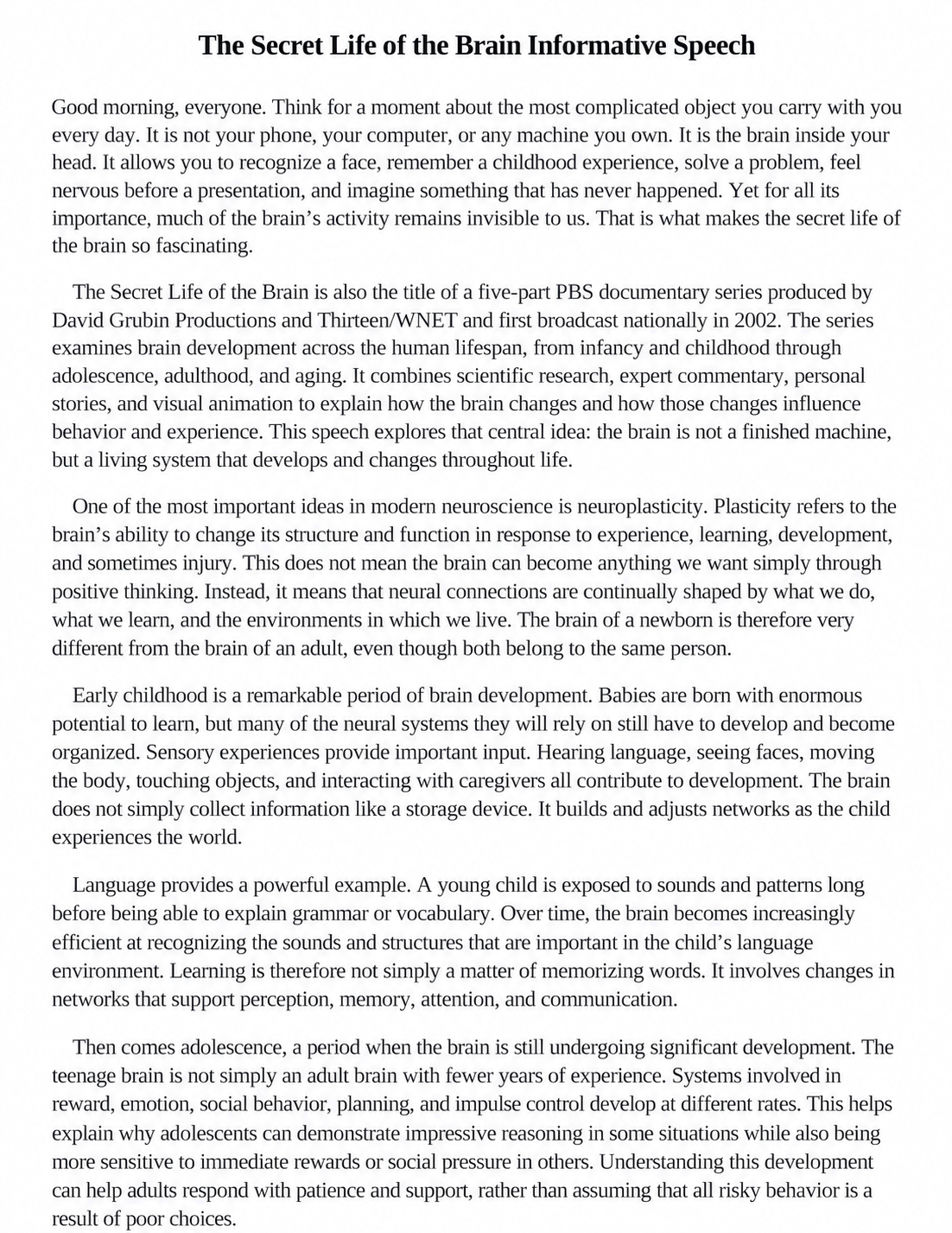 The Secret Life of the Brain Informative Speech - Free AI Informative Speech Generator, 50+ Real Informative Speech Examples