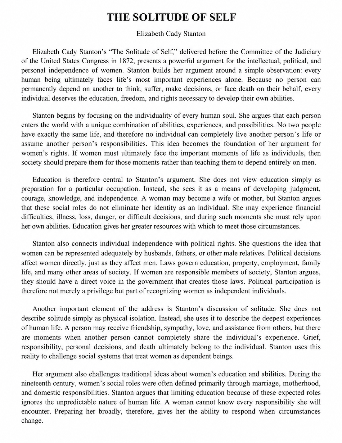 The Solitude of Self Essay - Free AI Essay Generator, 50+ Real Essay Examples
