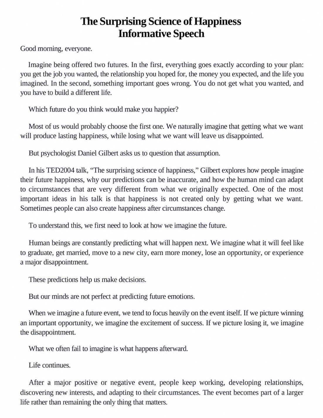 The Surprising Science of Happiness Informative Speech - Free AI Informative Speech Generator, 50+ Real Informative Speech Examples