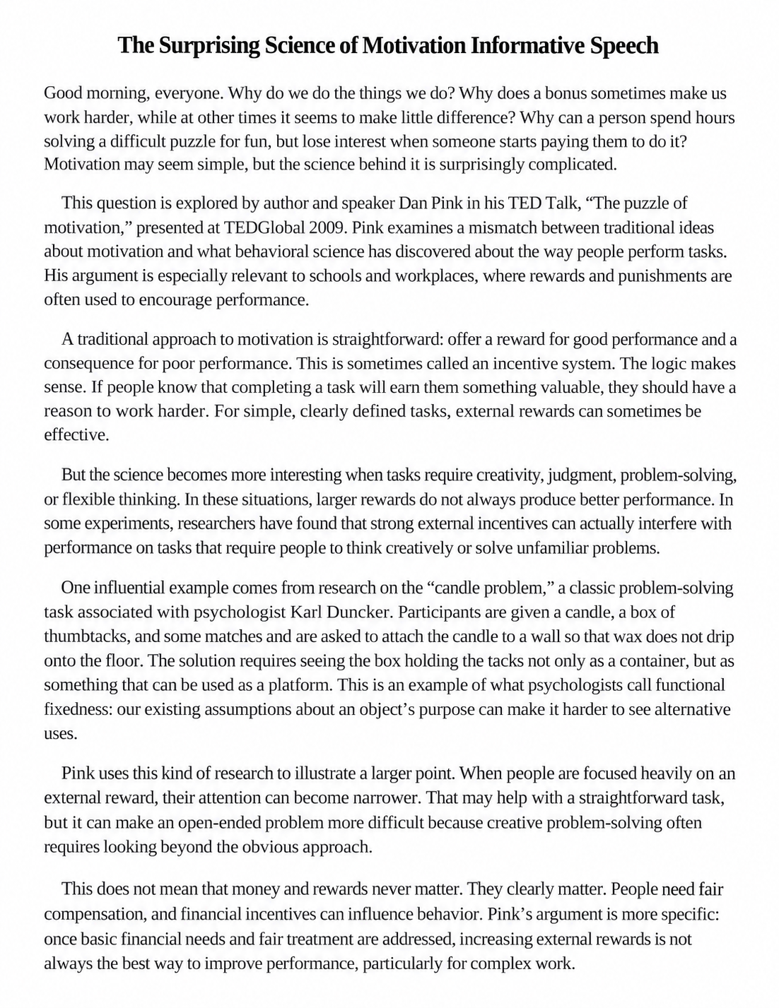 The Surprising Science of Motivation Informative Speech - Free AI Informative Speech Generator, 50+ Real Informative Speech Examples