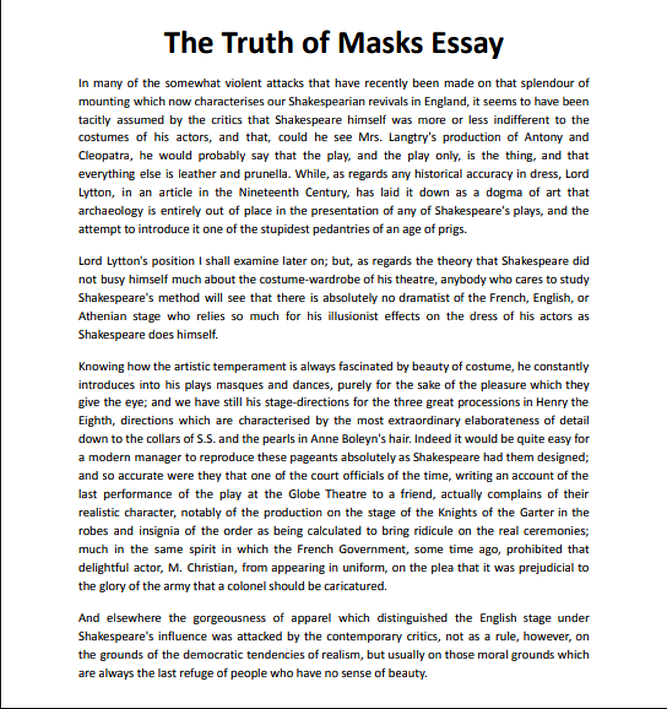 The Truth of Masks Essay - Free AI Essay Generator, 50+ Real Essay Examples