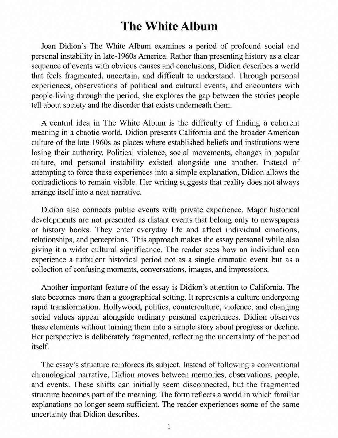 The White Album Essay - Free AI Essay Generator, 50+ Real Essay Examples