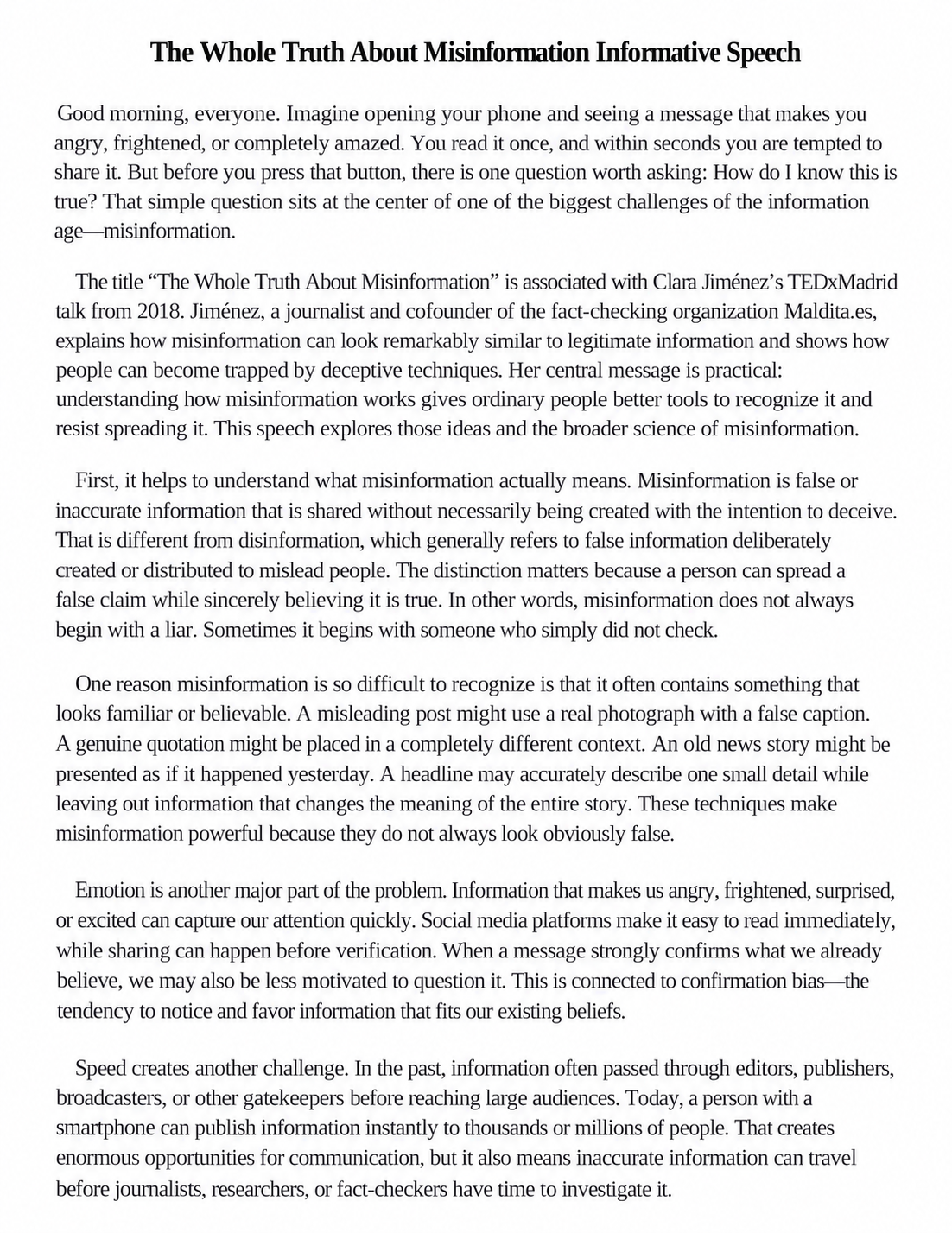 The Whole Truth About Misinformation Informative Speech - Free AI Informative Speech Generator, 50+ Real Informative Speech Examples