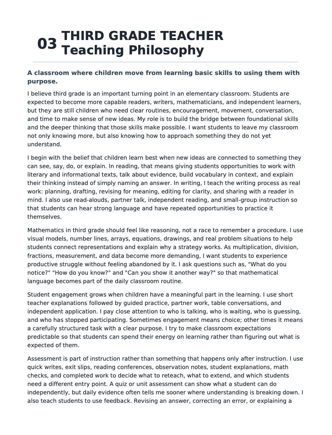 Third Grade Teacher Teaching Philosophy - AI Teaching Philosophy Generator, 50+ Real Teaching Philosophy Examples