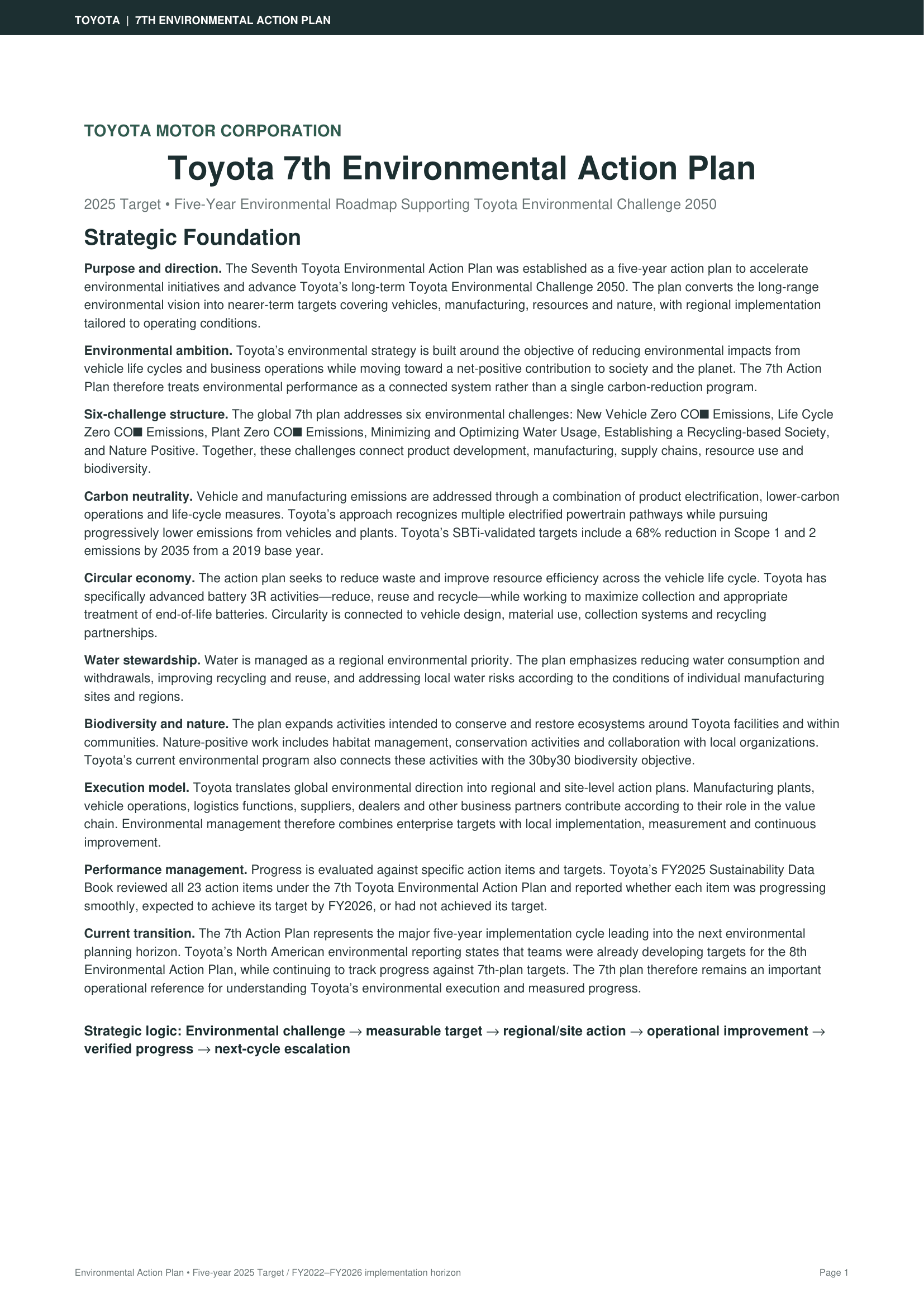 Toyota 7th Environmental Action Plan - Free AI Action Plan Generator, 50+ Real Action Plan Examples