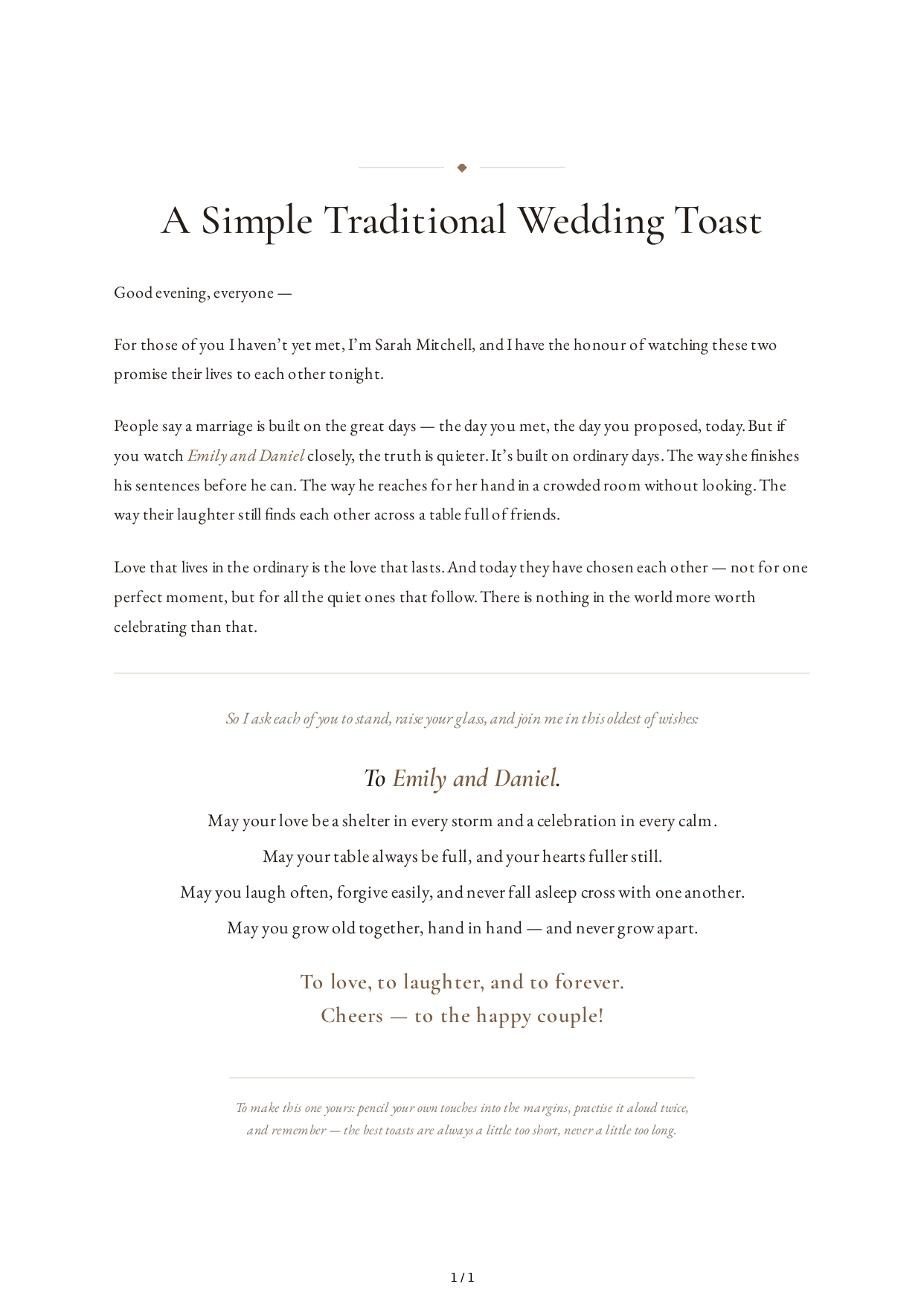 Traditional Wedding Toast - Free AI Wedding Toast Generator, 50+ Real Wedding Toast Examples