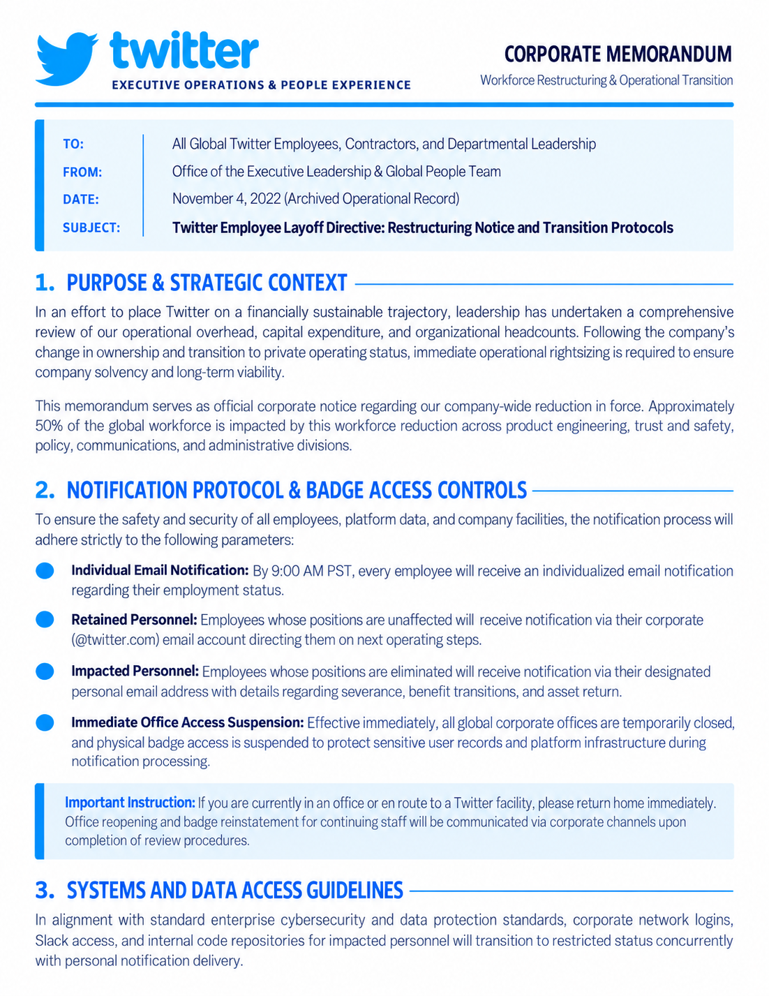 Twitter Employee Layoff Memo - Free AI Memo Generator, 50+ Real Memo Examples