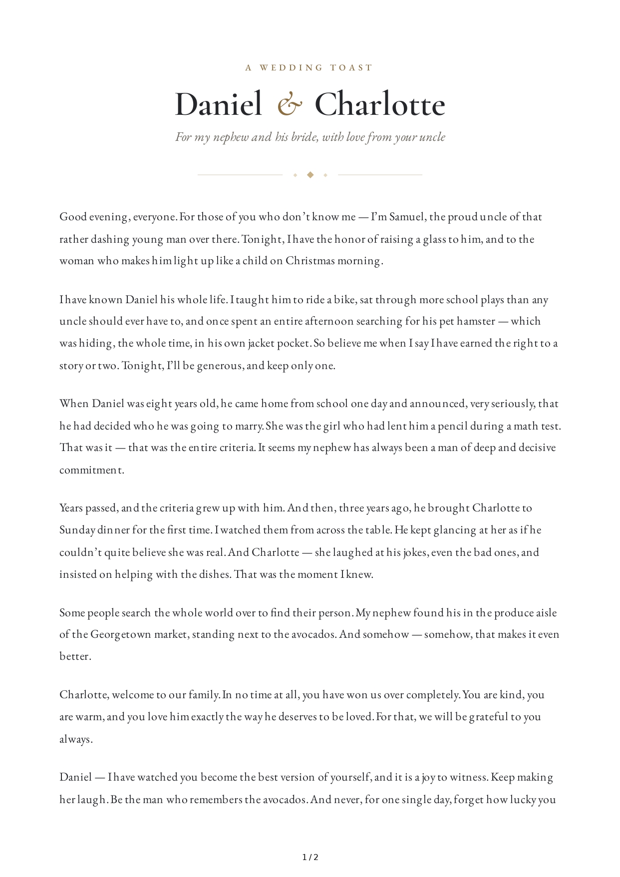 Uncle Wedding Toast - Free AI Wedding Toast Generator, 50+ Real Wedding Toast Examples