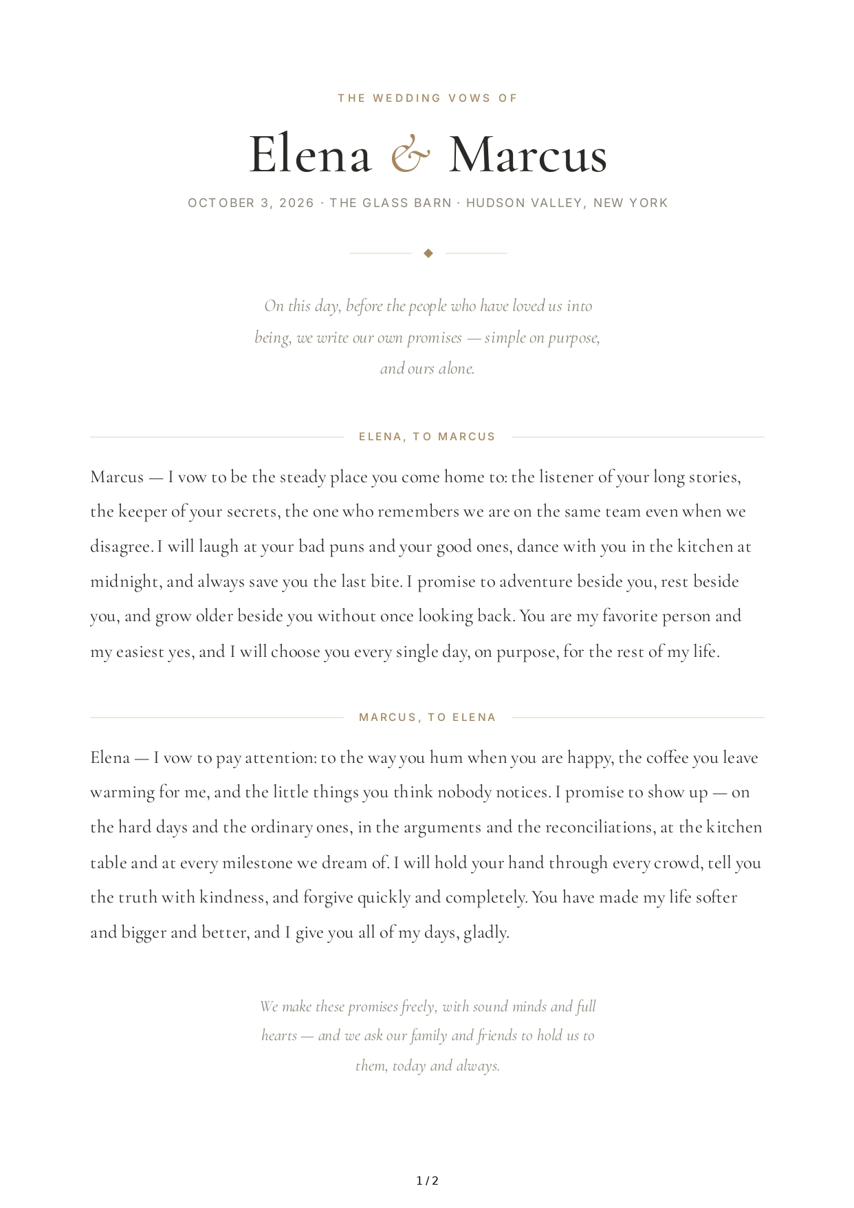 Unique Wedding Vows - Free AI Wedding Vows Generator, 50+ Real Wedding Vows Examples