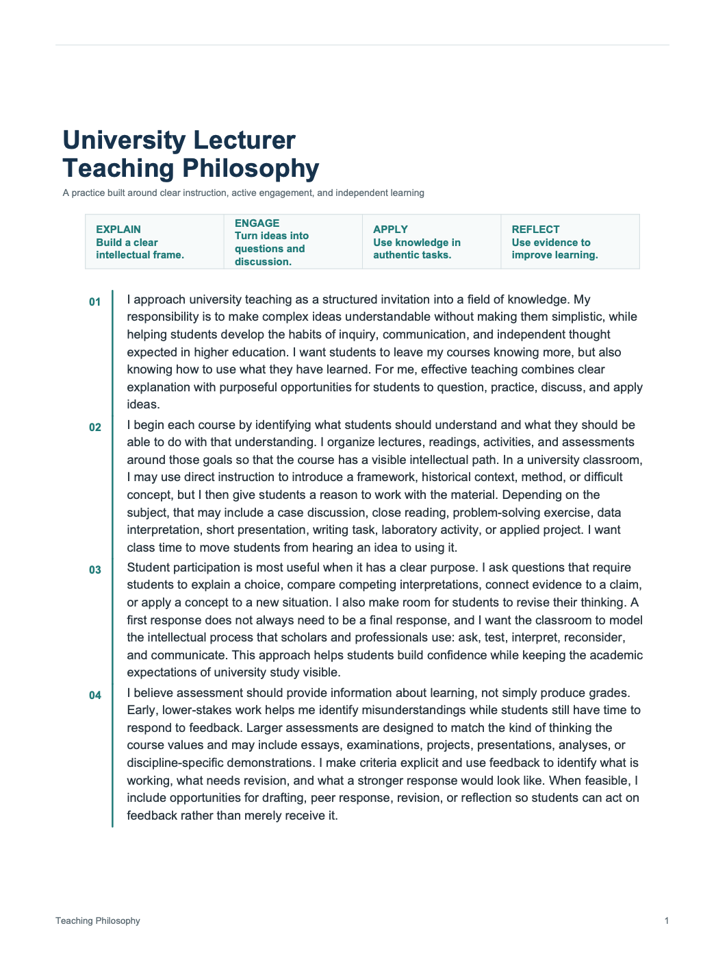 University Lecturer Teaching Philosophy - AI Teaching Philosophy Generator, 50+ Real Teaching Philosophy Examples