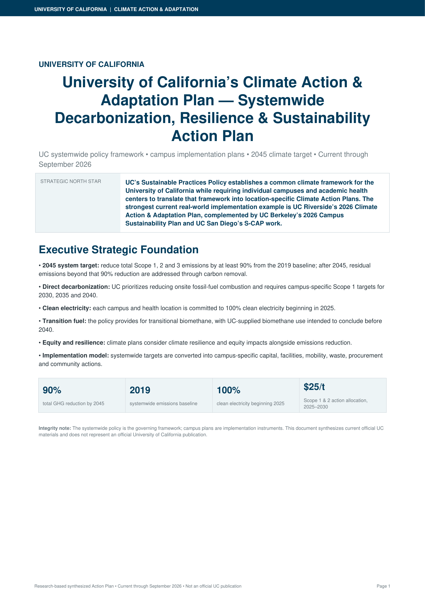 University of California’s Climate Action & Adaptation Plan - Free AI Action Plan Generator, 50+ Real Action Plan Examples