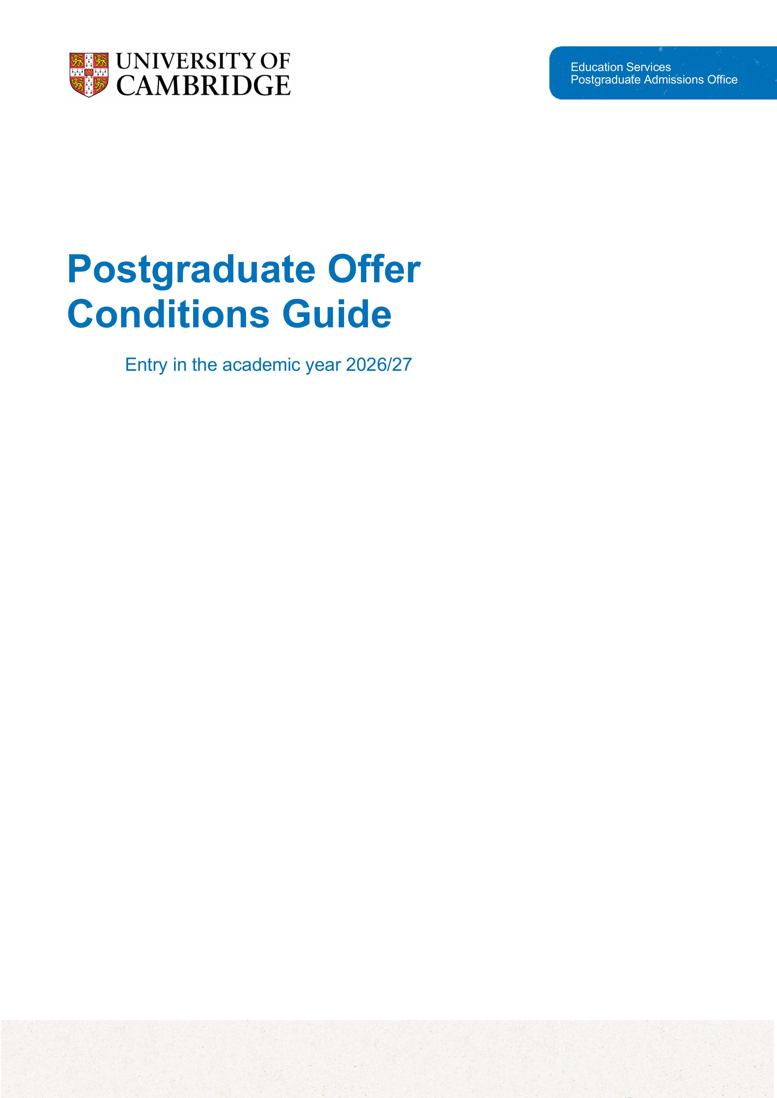 University of Cambridge Postgraduate Offer Conditions Guide - Free AI Guide Generator, 50+ Real Guide Examples