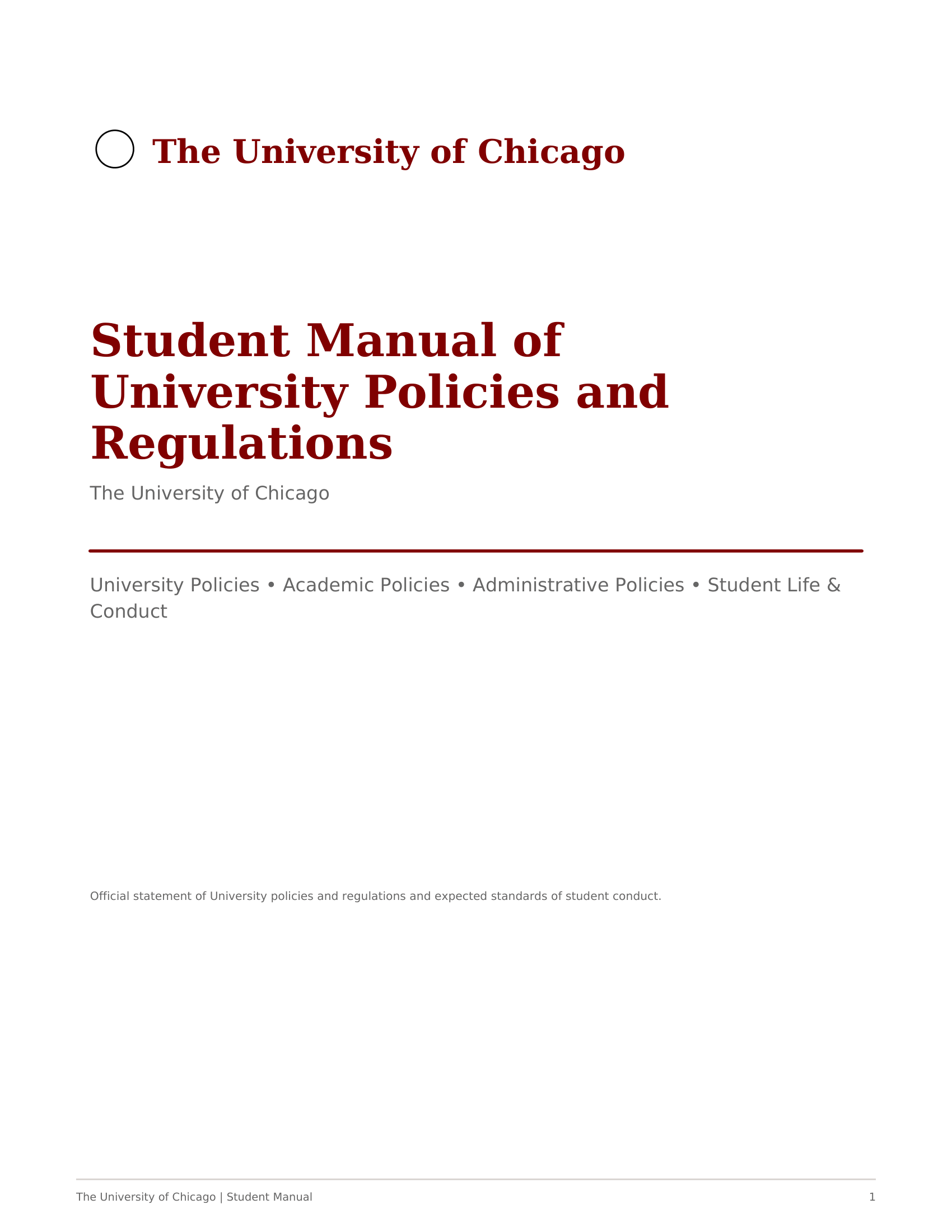University of Chicago Student Manual of University Policies and Regulations Handbook - Free AI Handbook Generator, 50+ Real Handbook Examples