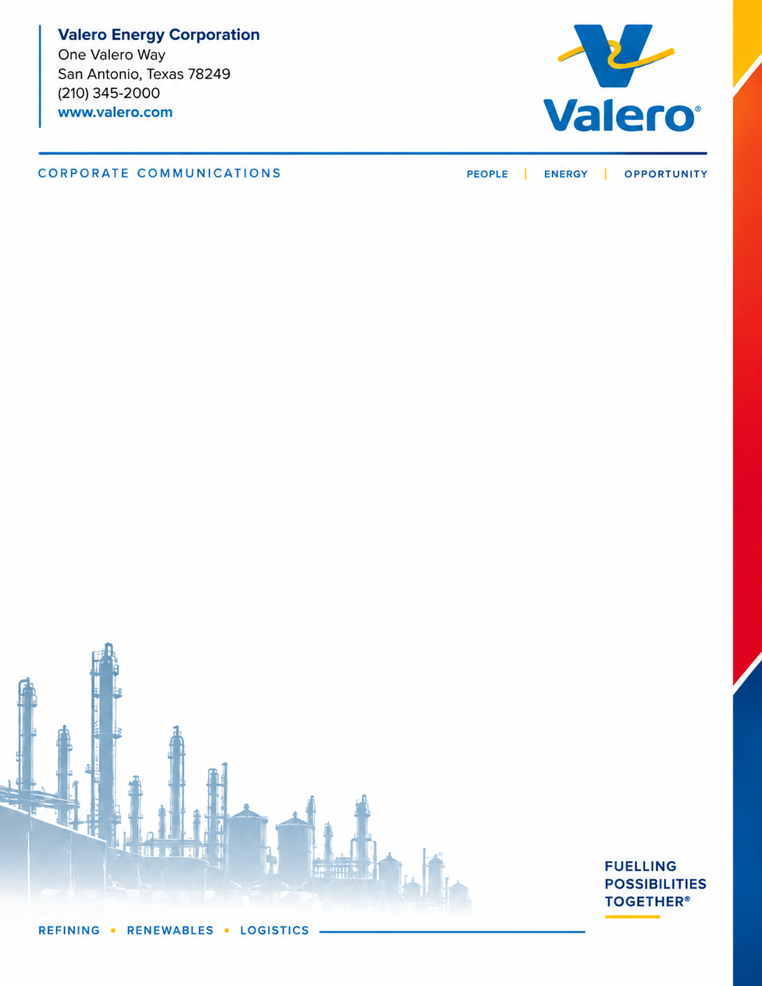 Valero Energy Letterhead - Free AI Letterhead Generator, 50+ Real Letterhead Examples