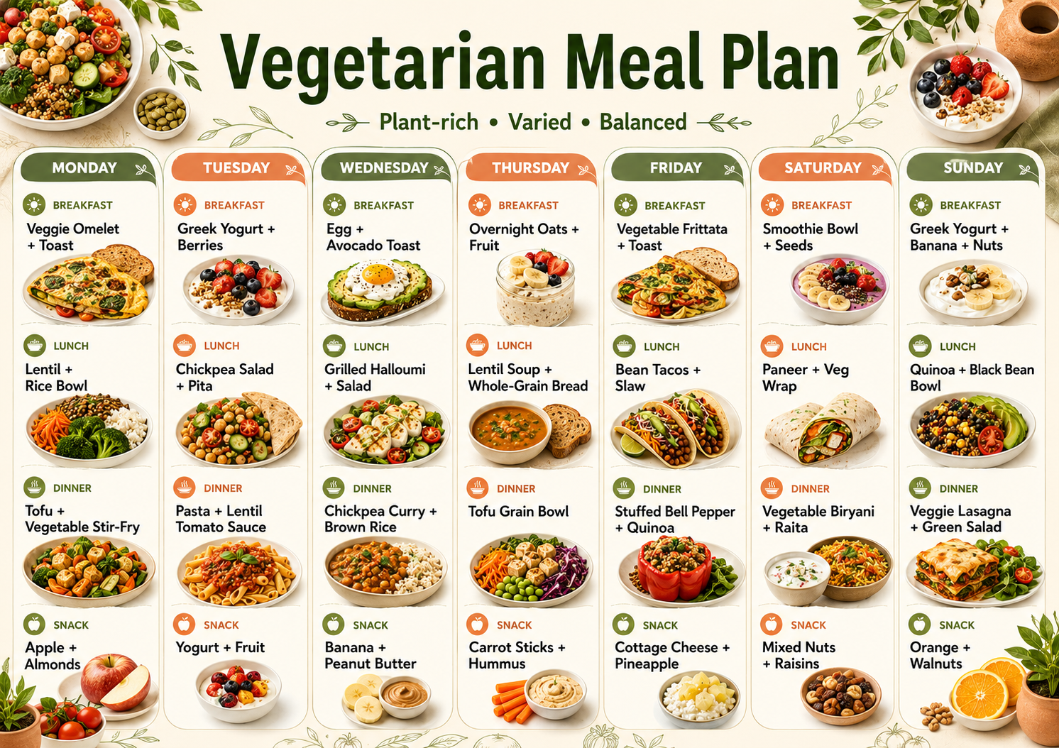 Vegetarian Meal Plan - Free AI Meal Plan Generator, 50+ Real Meal Plan Examples