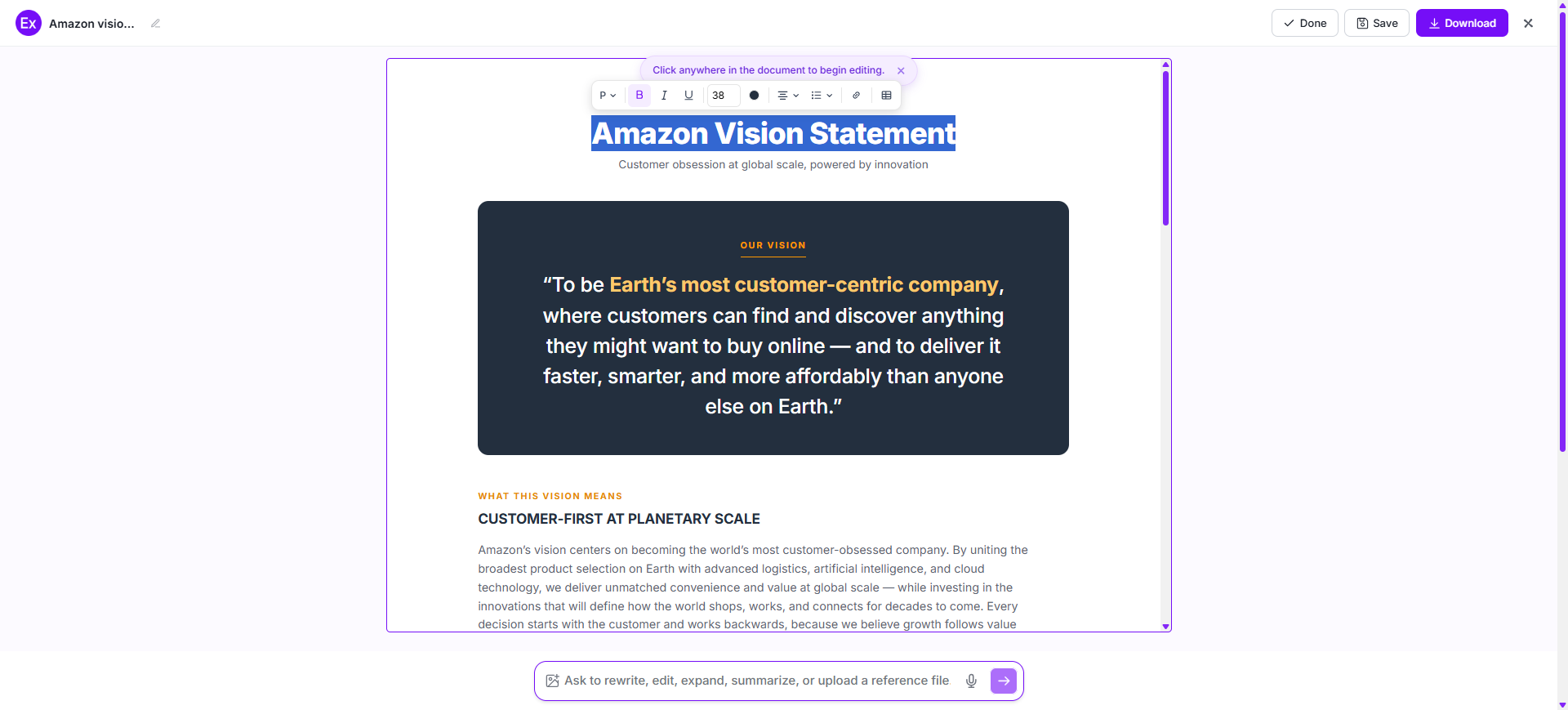 Customize Vision Statement In The Online Editor