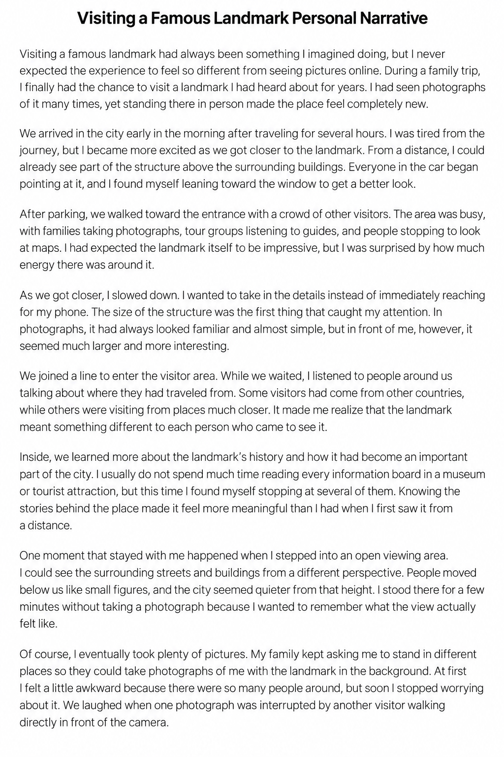 Visiting a Famous Landmark Personal Narrative - Free AI Personal Narrative Generator, 50+ Real Personal Narrative Examples