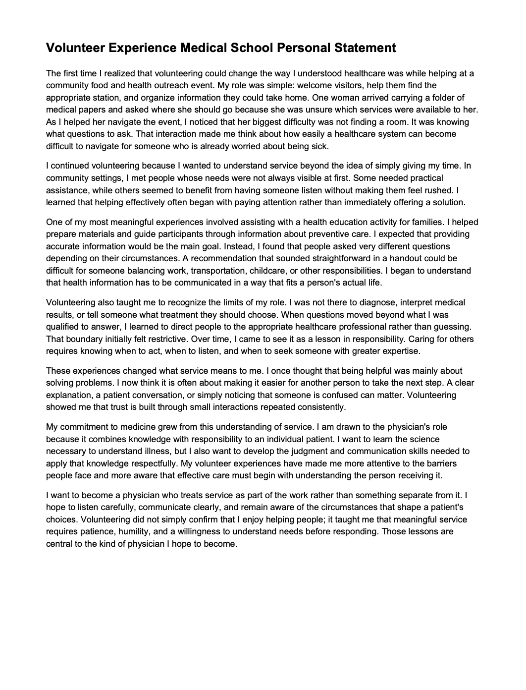 Volunteer Experience Medical School Personal Statement - Free AI Medical School Personal Statement Generator, 50+ Real Medical School Personal Statement Examples