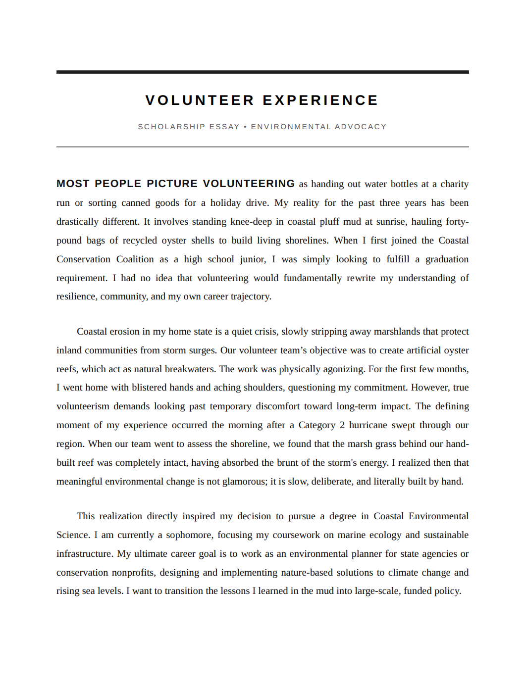 Volunteer Experience Scholarship Essay - Free AI Scholarship Essay Generator, 50+ Real Scholarship Essay Examples