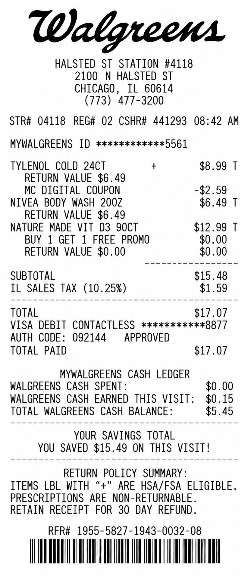 Walgreens In-Store Retail Purchase Receipt - Free AI Receipt Generator, 50+ Real Receipt Examples
