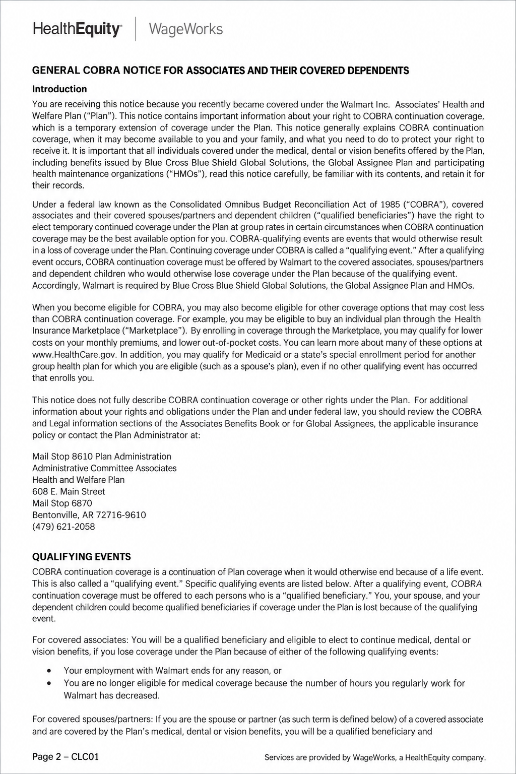 Walmart COBRA Rights Notice - Free AI Notice Generator, 50+ Real Notice Examples