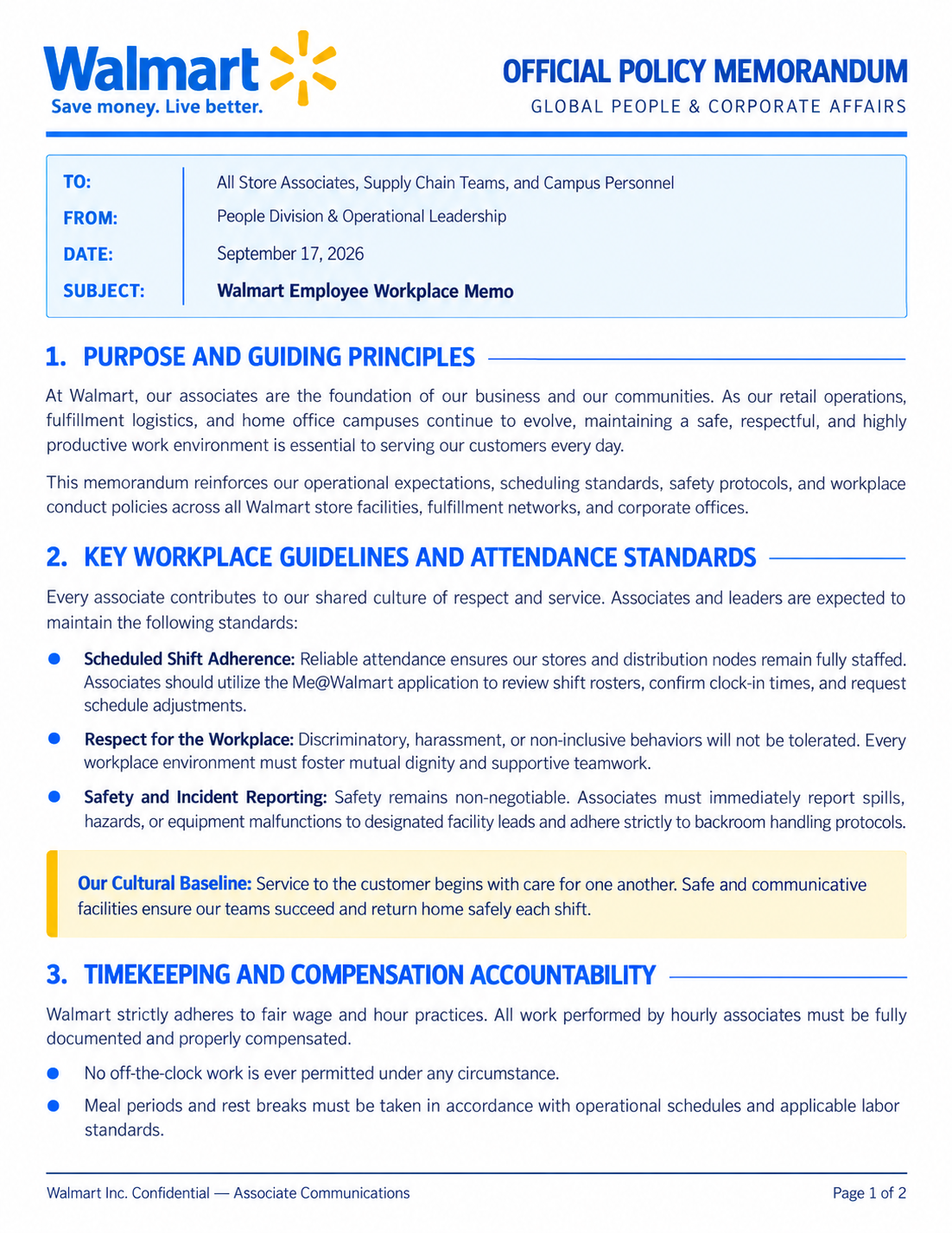 Walmart Employee Workplace Memo - Free AI Memo Generator, 50+ Real Memo Examples