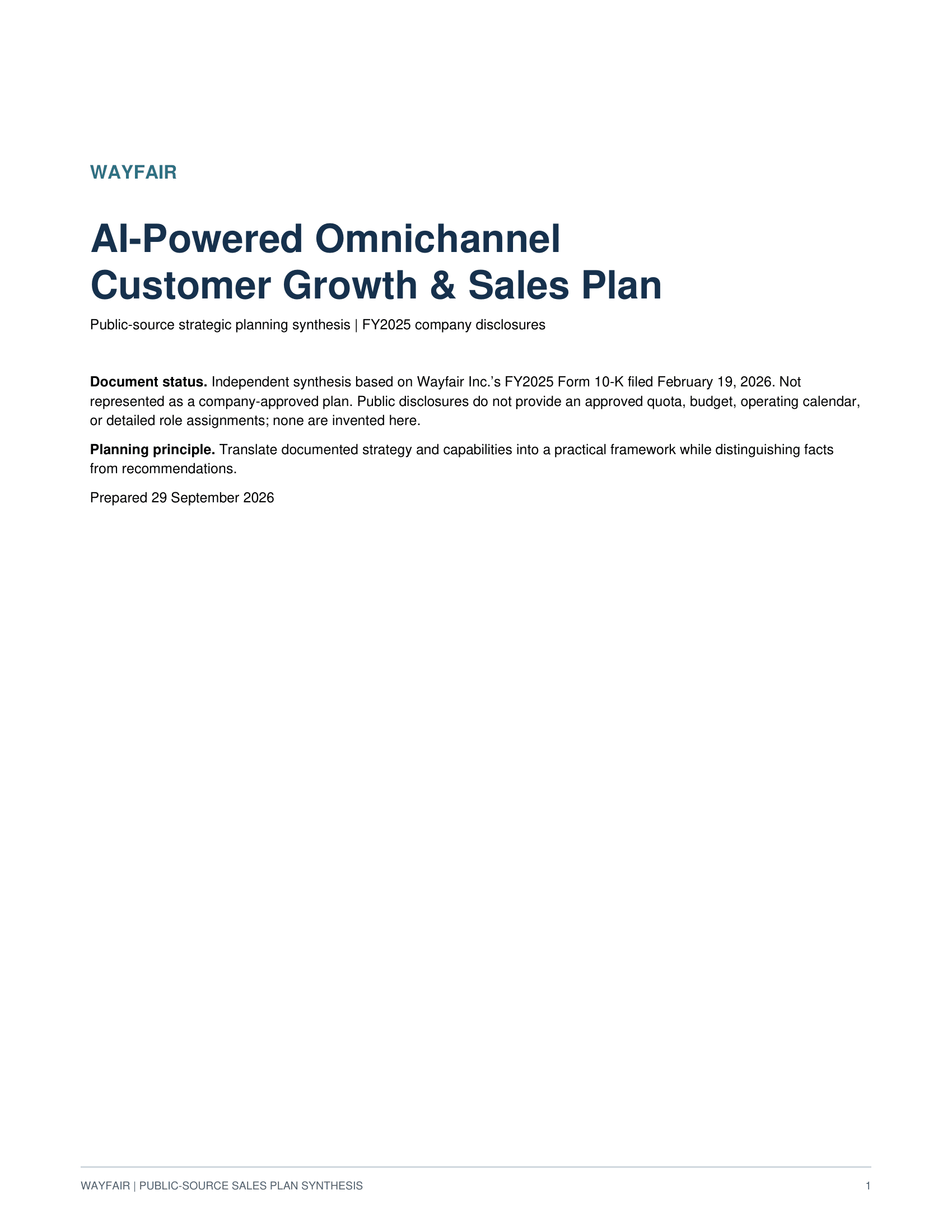 Wayfair AI-Powered Omnichannel Customer Growth & Sales Plan - Free AI Sales Plan Generator, 50+ Real Sales Plan Examples