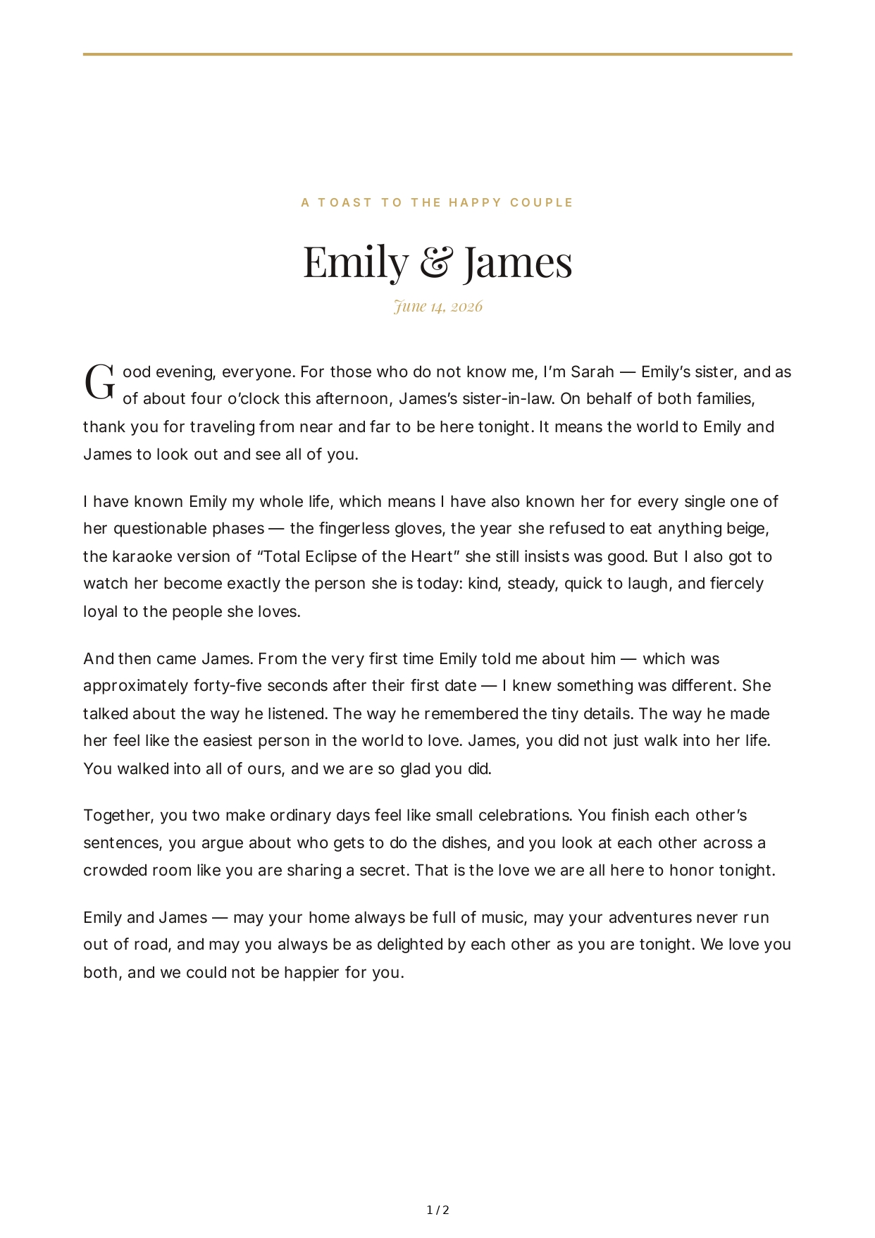 Wedding Reception Toast - Free AI Wedding Toast Generator, 50+ Real Wedding Toast Examples