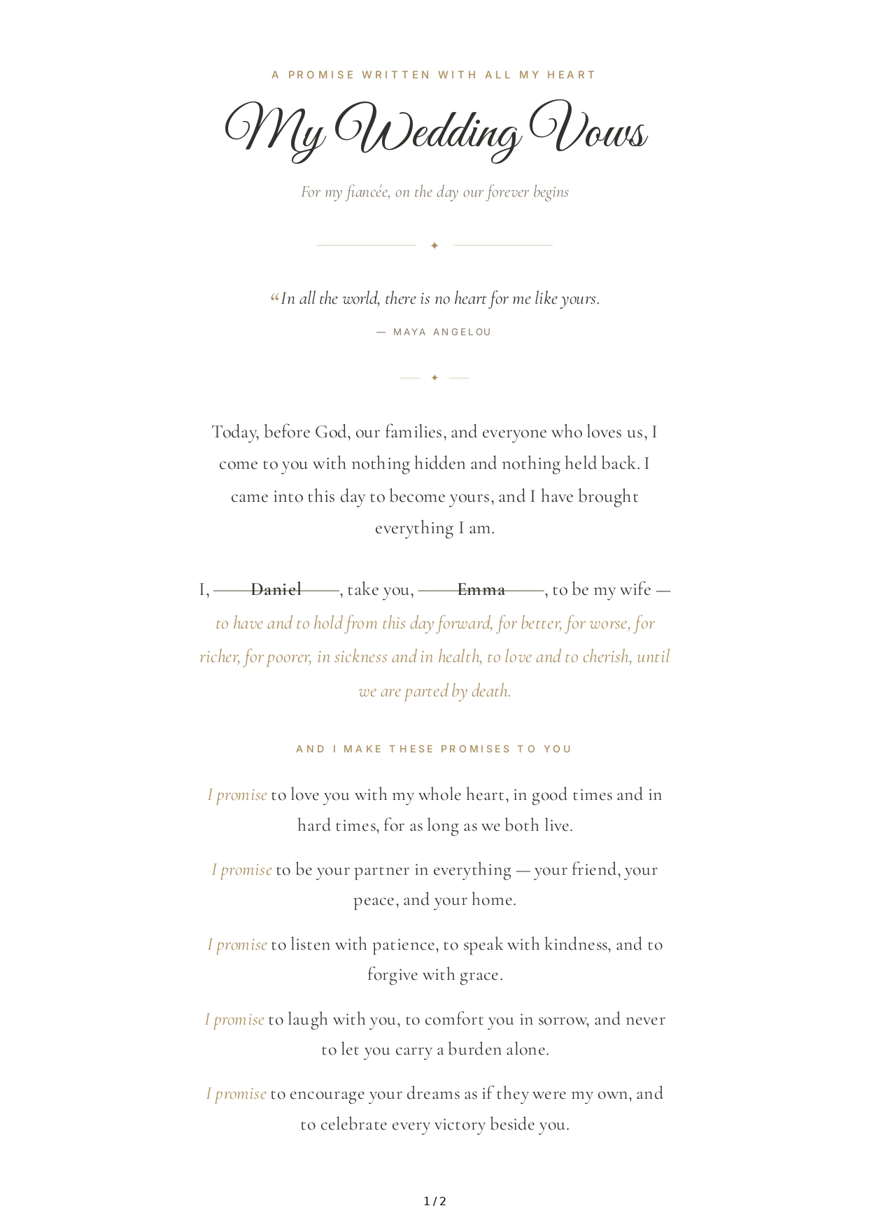 Wedding Vows for Fiancee - Free AI Wedding Vows Generator, 50+ Real Wedding Vows Examples