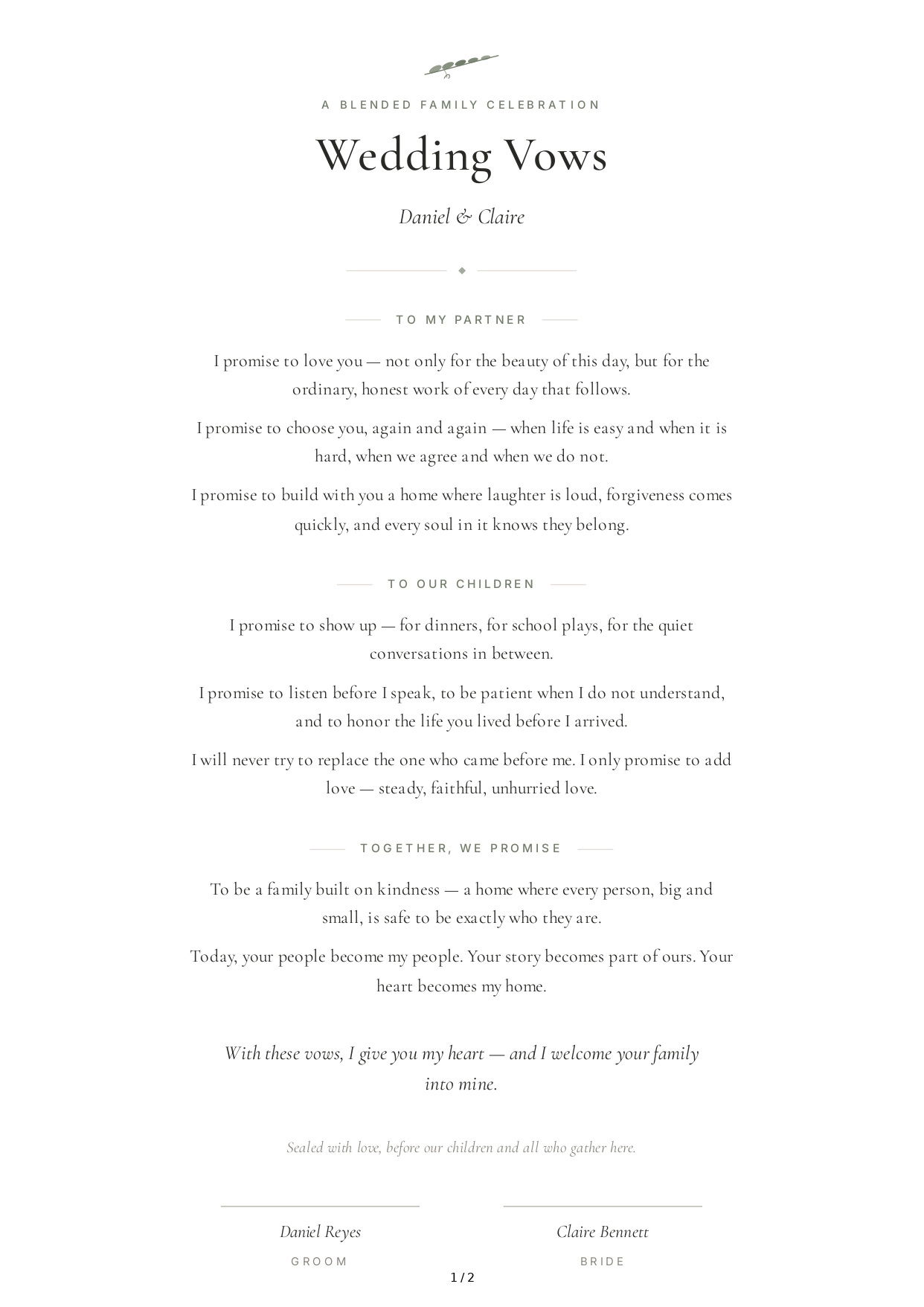 Wedding Vows for a Blended Family - Free AI Wedding Vows Generator, 50+ Real Wedding Vows Examples