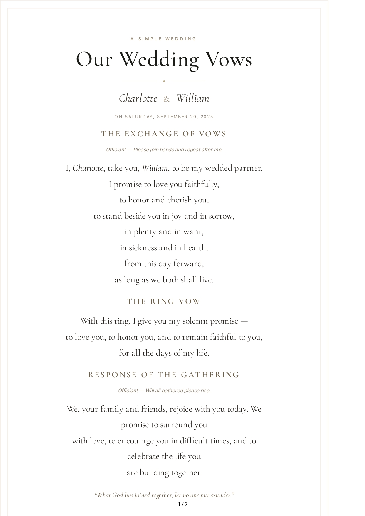 Wedding Vows for a Large Wedding - Free AI Wedding Vows Generator, 50+ Real Wedding Vows Examples