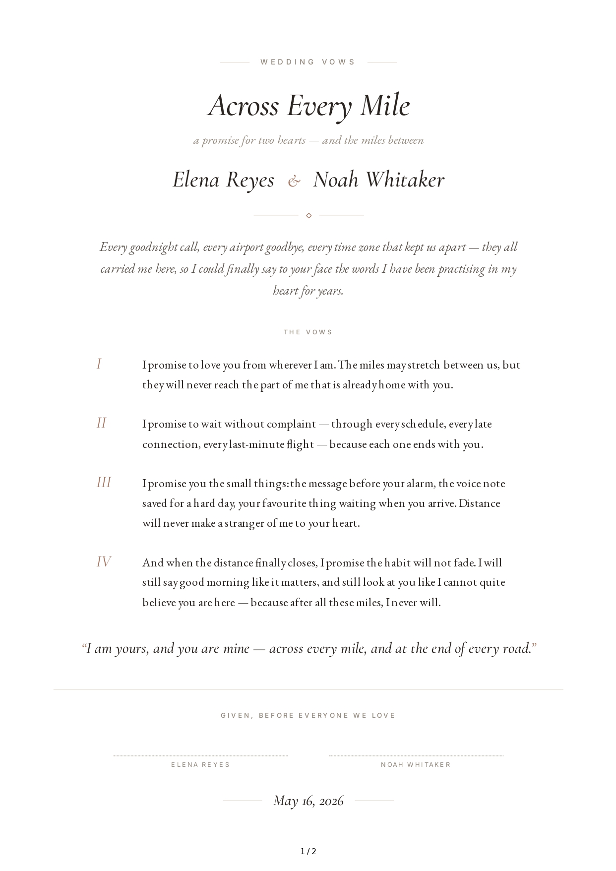 Wedding Vows for a Long-Distance Relationship - Free AI Wedding Vows Generator, 50+ Real Wedding Vows Examples