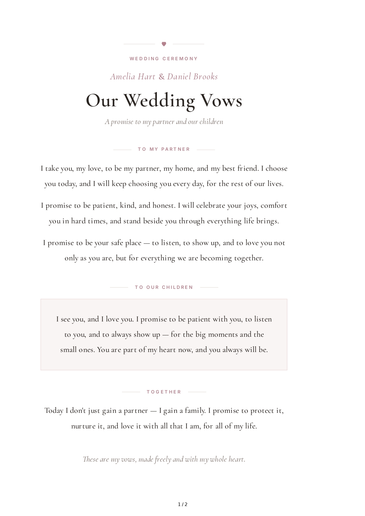 Wedding Vows for a Partner With Children - Free AI Wedding Vows Generator, 50+ Real Wedding Vows Examples
