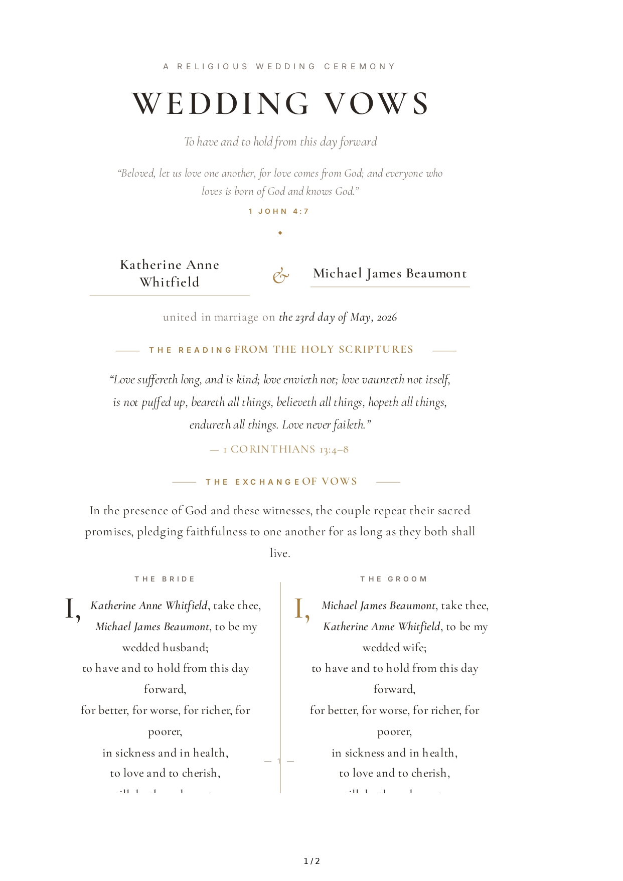 Wedding Vows for a Religious Wedding - Free AI Wedding Vows Generator, 50+ Real Wedding Vows Examples