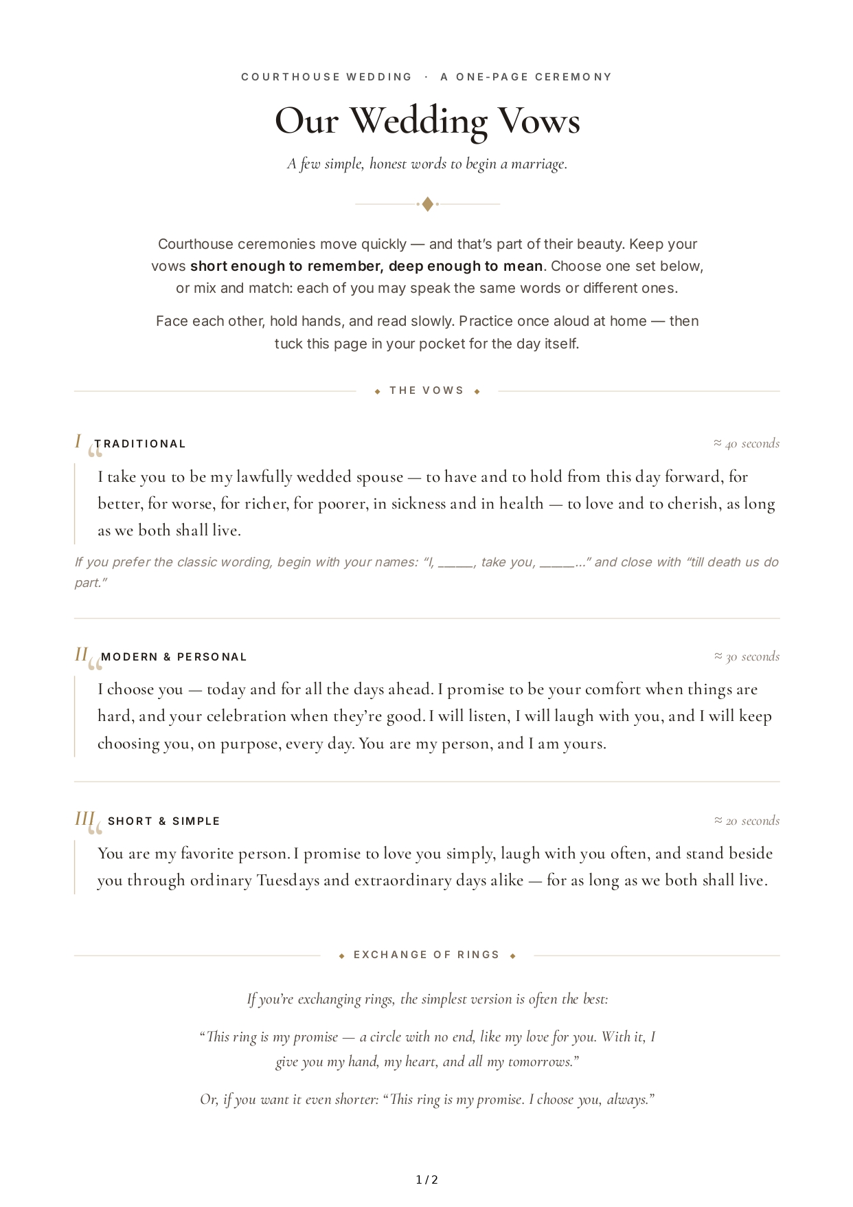 Wedding Vows for a Vow Renewal - Free AI Wedding Vows Generator, 50+ Real Wedding Vows Examples