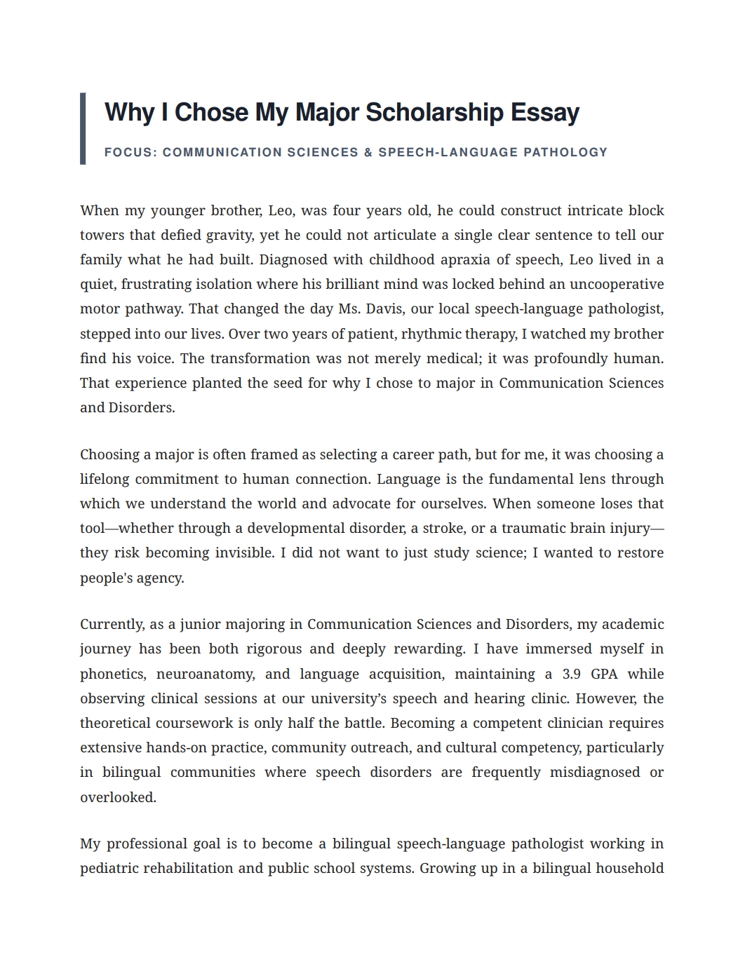 Why I Chose My Major Scholarship Essay - Free AI Scholarship Essay Generator, 50+ Real Scholarship Essay Examples