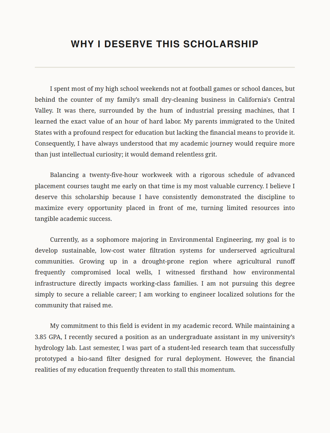 Why I Deserve This Scholarship Essay - Free AI Scholarship Essay Generator, 50+ Real Scholarship Essay Examples