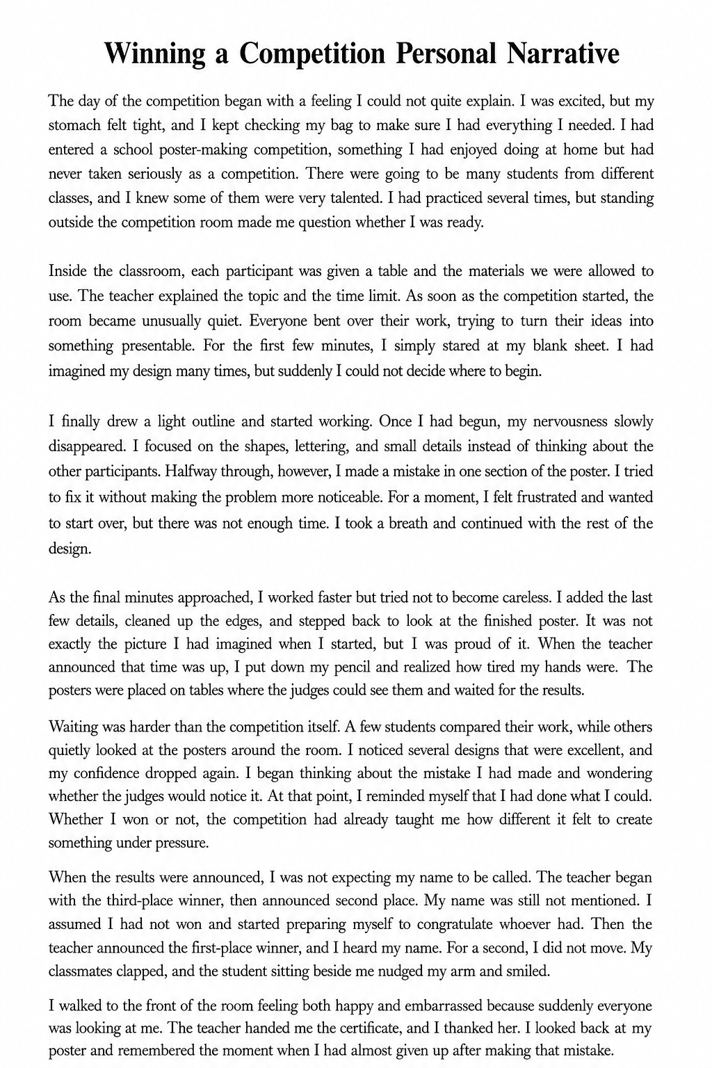 Winning a Competition Personal Narrative - Free AI Personal Narrative Generator, 50+ Real Personal Narrative Examples