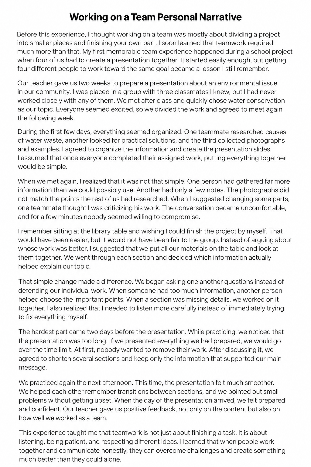 Working on a Team Personal Narrative - Free AI Personal Narrative Generator, 50+ Real Personal Narrative Examples