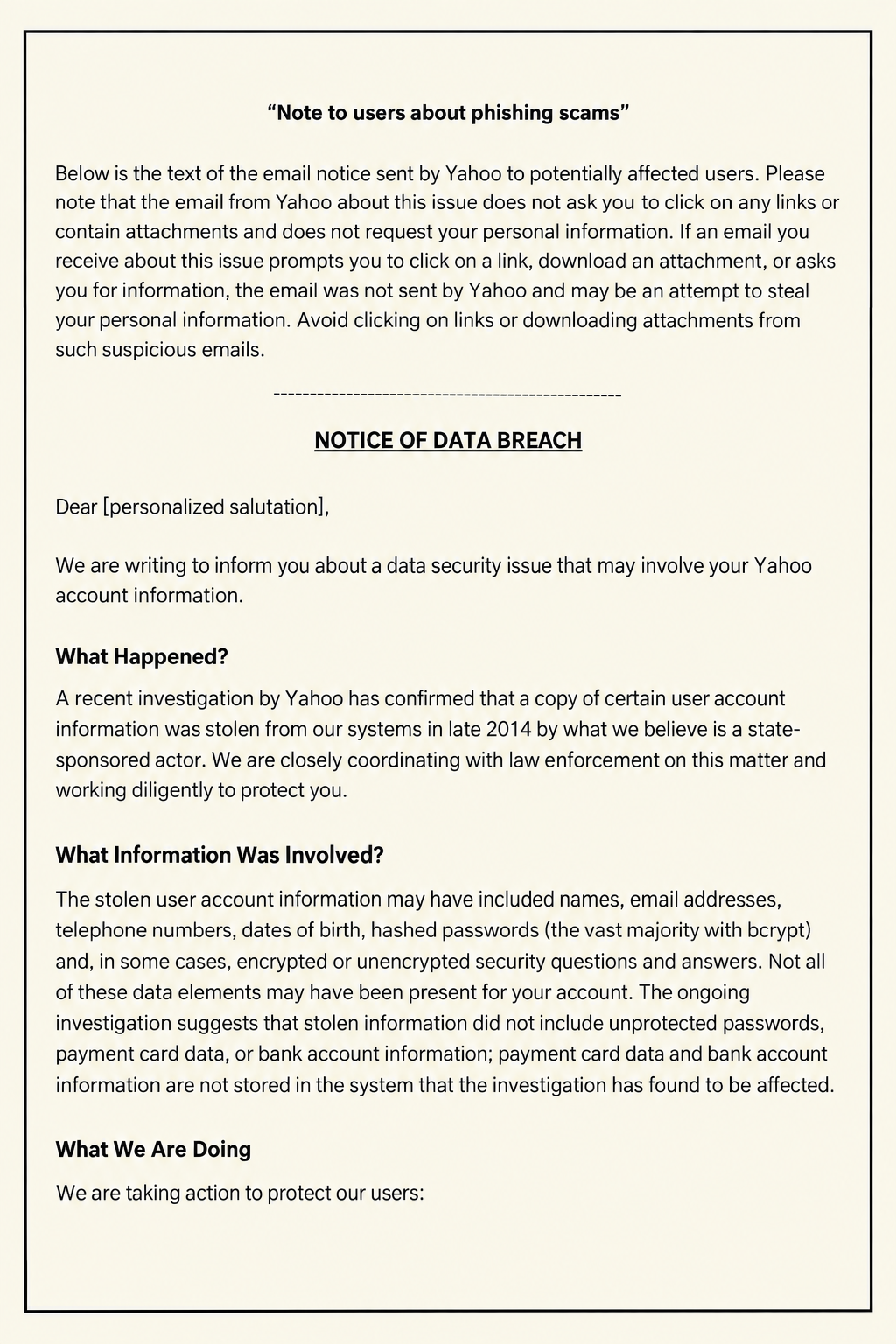 Yahoo Data Breach Notice - Free AI Notice Generator, 50+ Real Notice Examples