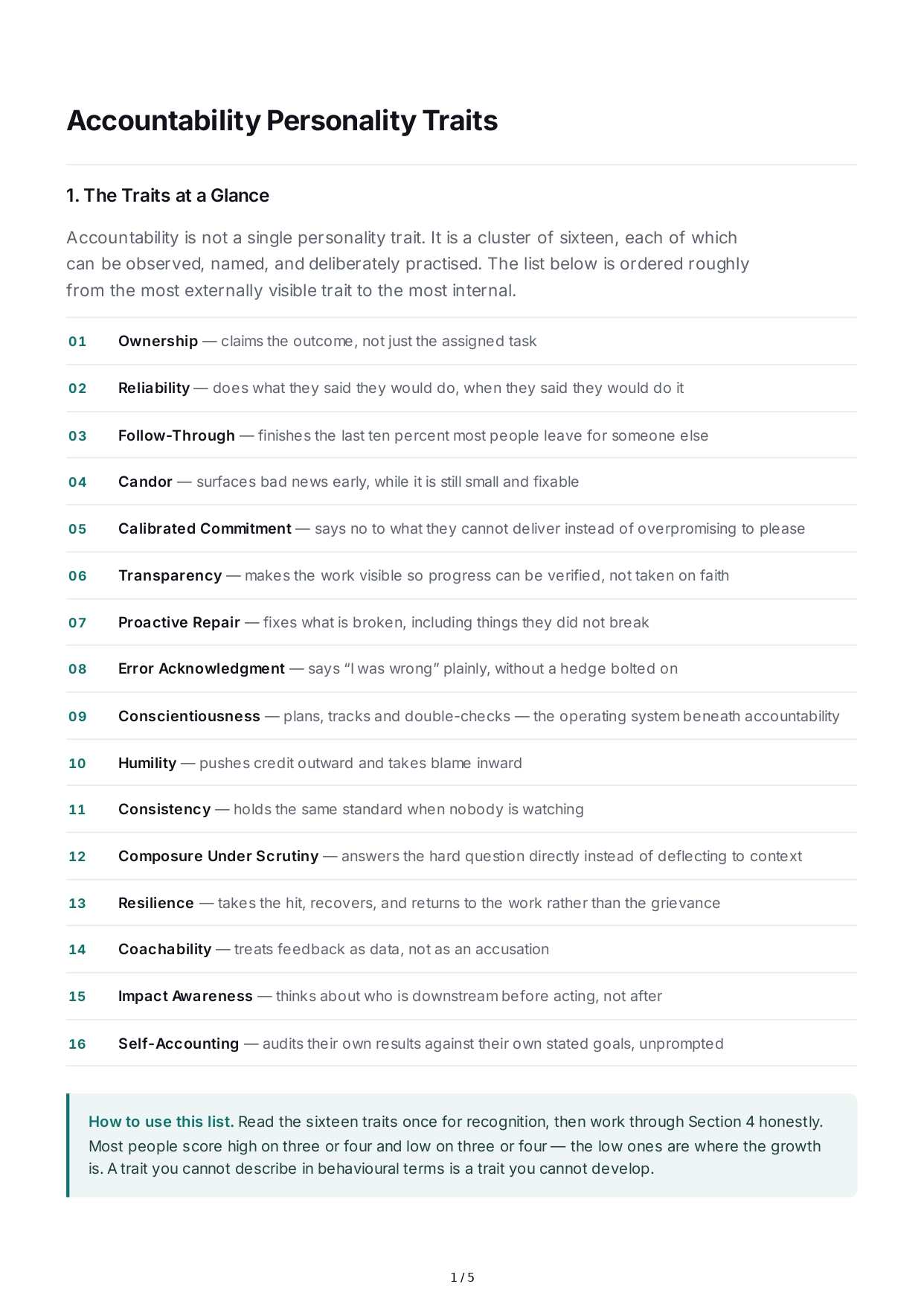 Accountability Personality Traits - Free AI Personality Traits Generator, 50+ Real Personality Traits Examples